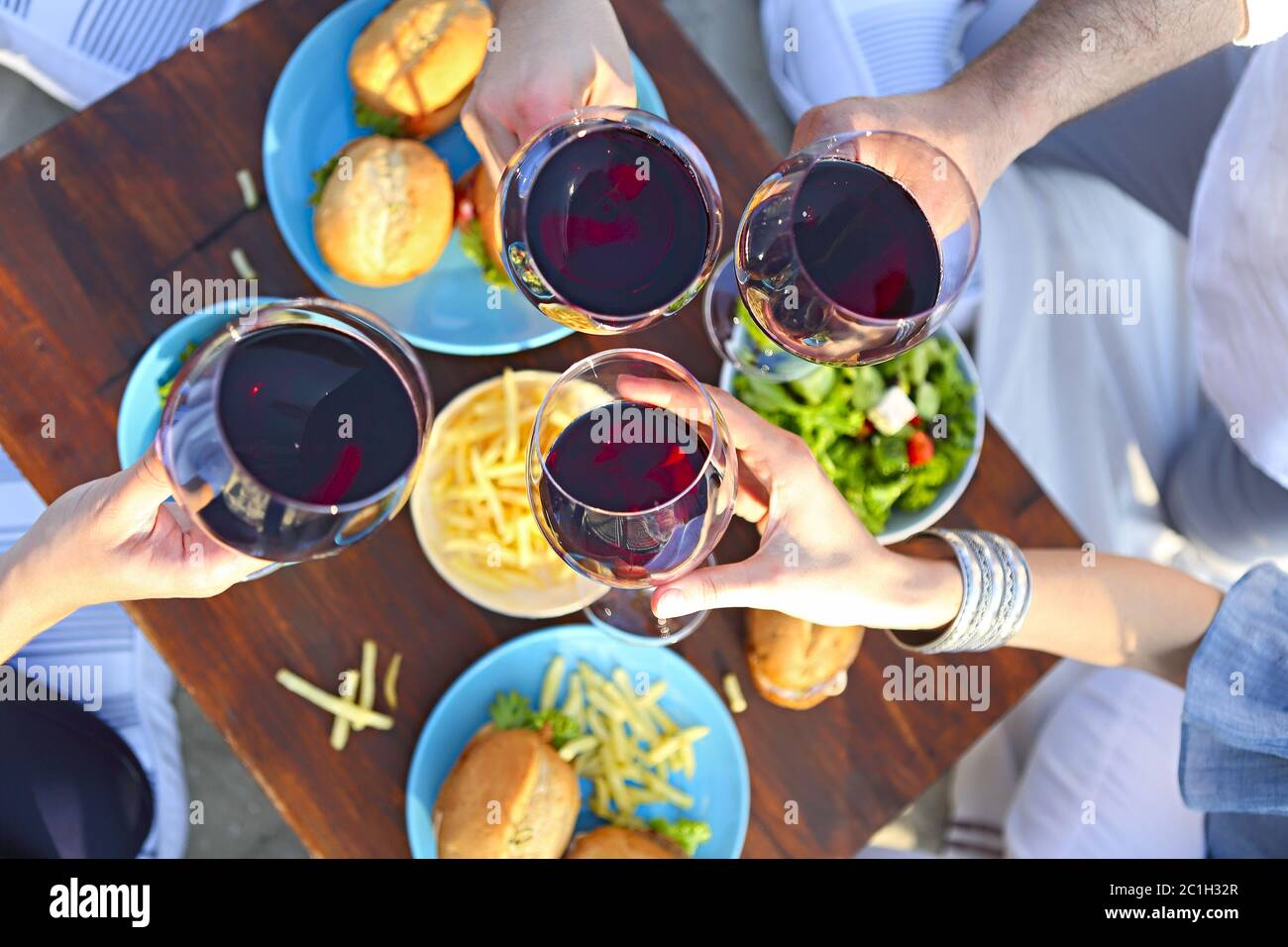 Summer picnic with red wine Stock Photo