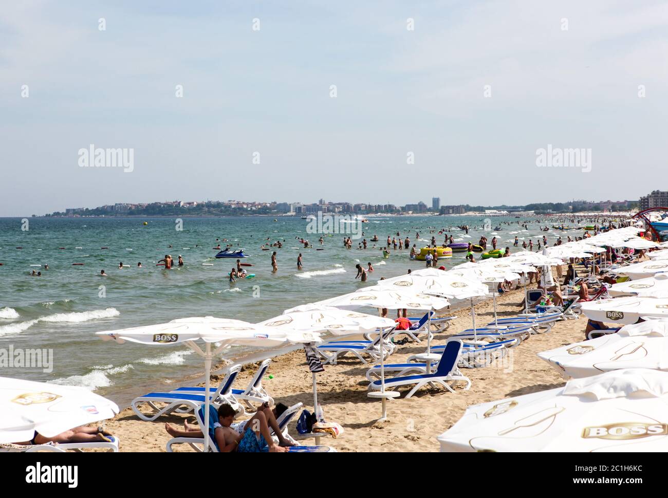 SUNNY BEACH, Bulgaria - June 26, 2018: Sunny Beach is a major seaside resort on the Black Sea coast of Bulgaria, located approxi Stock Photo