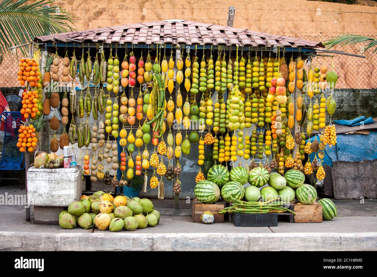 Amazonic traditional fruit sale stand on road Stock Photo