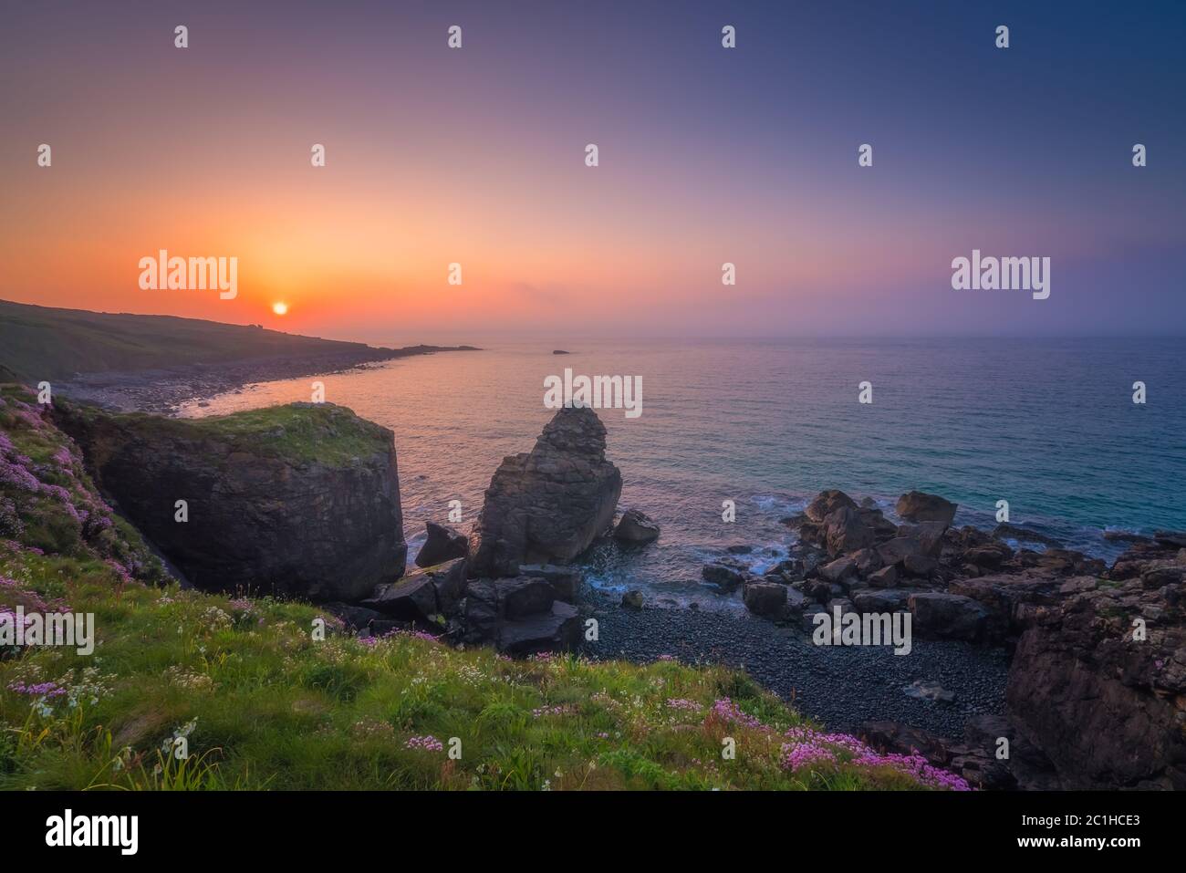 Sunset over the Cornish coast Stock Photo