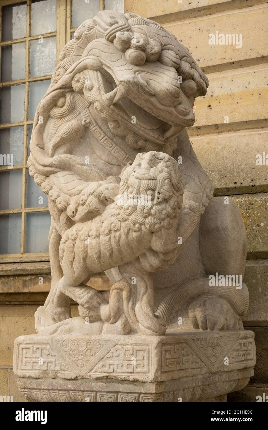 Lion marble face, Chinese Lion, stone carving sculpture ,the symbol of Power Stock Photo