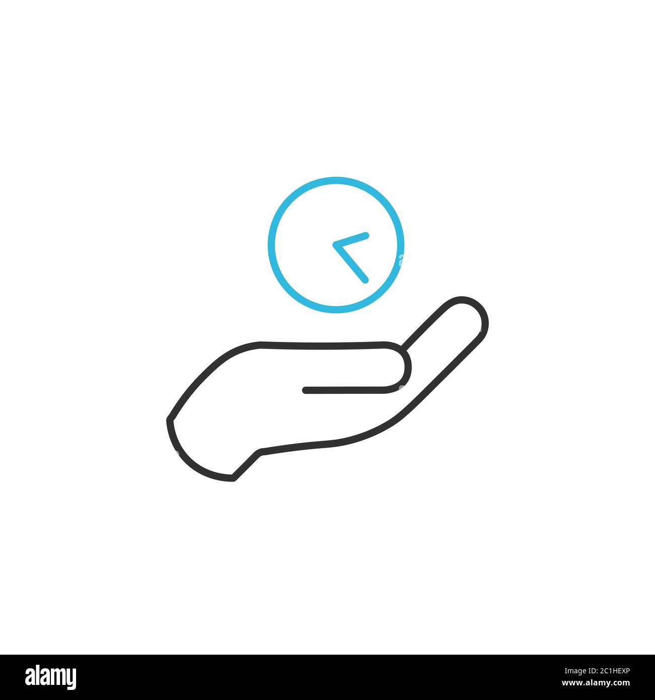 Hand holding clock linear icon. Keep Time, save the time concept. Stock