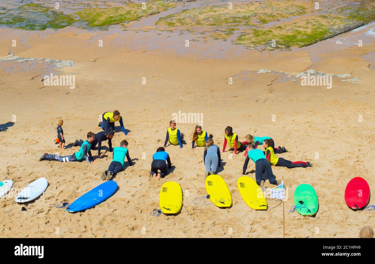 People Surf lessons beach Portugal Stock Photo Alamy