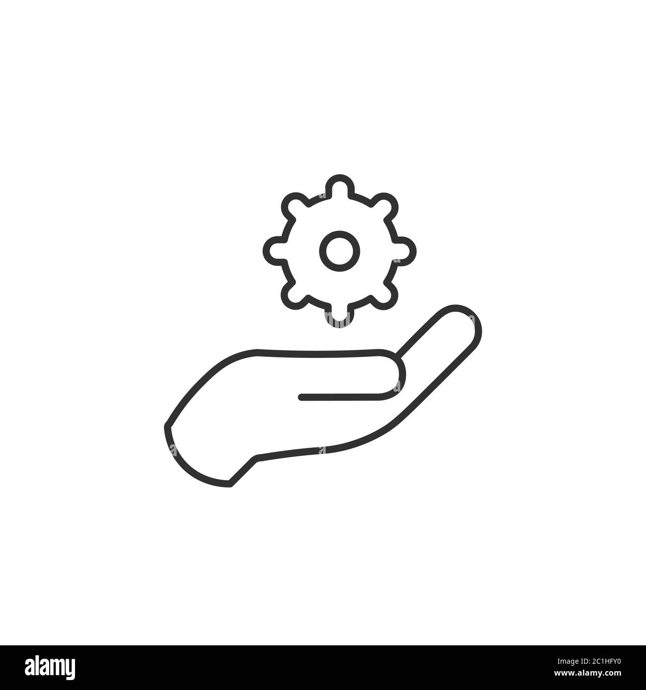 hand holding gear management concept linearicon. Stock vector illustration isolated on white background. Stock Vector