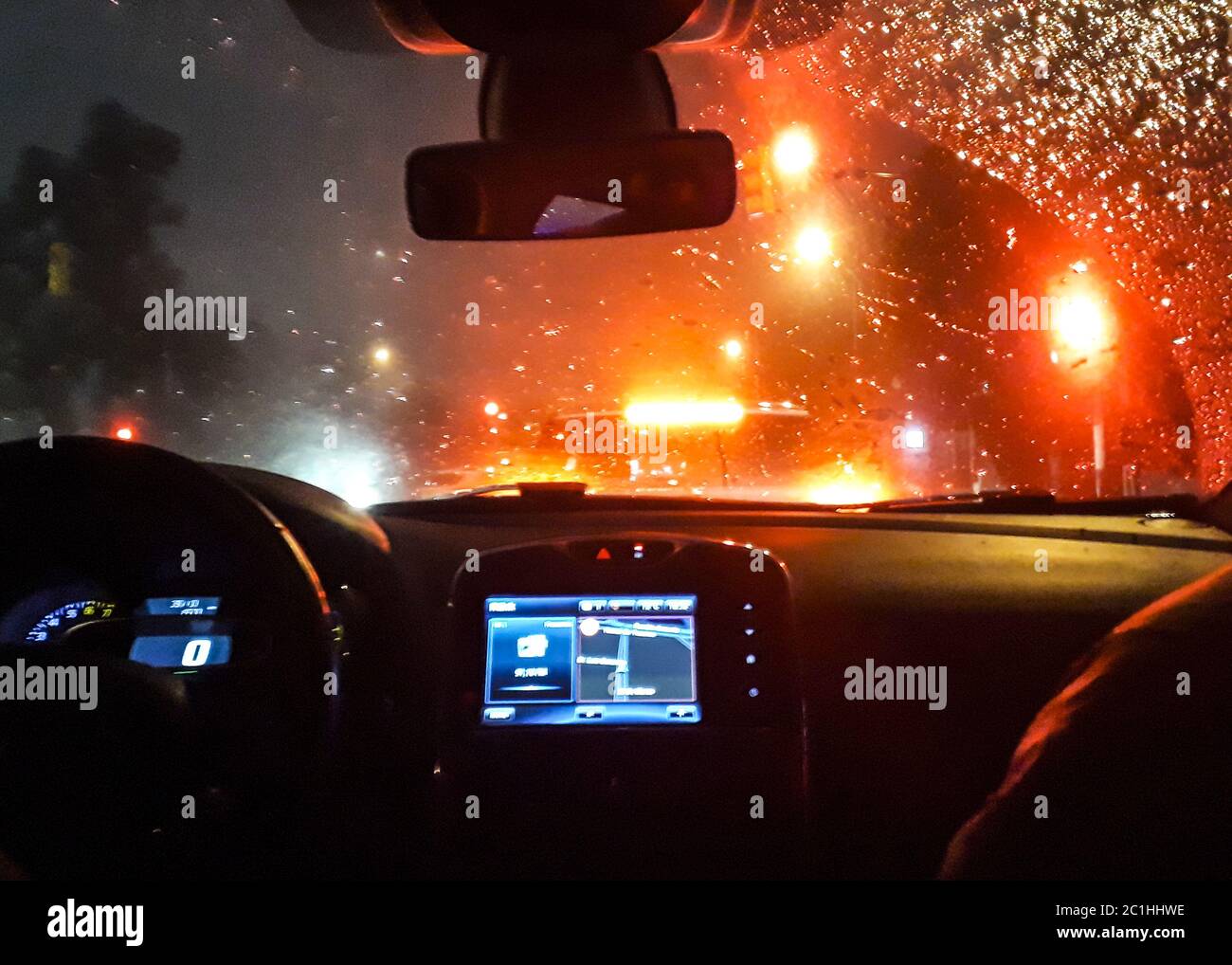 Inside Car Traffic Night Scene Stock Photo - Alamy