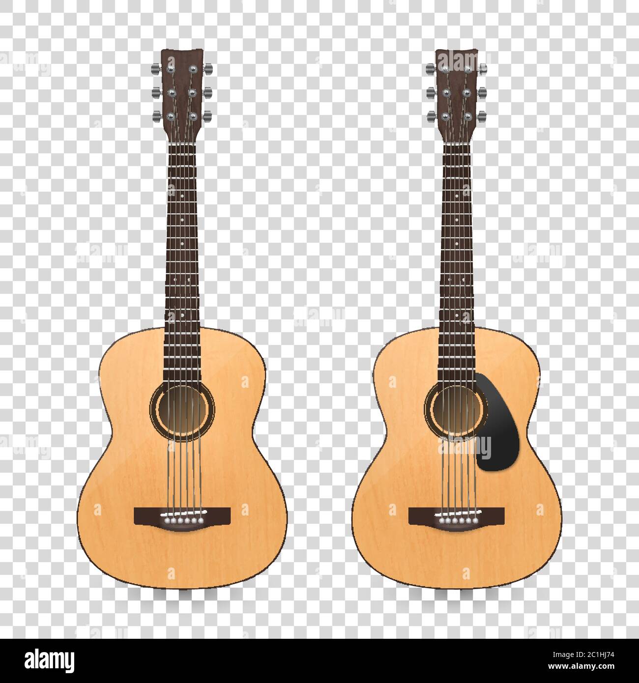 Vector 3d Realistic Classic Old Retro Acoustic Brown Wooden Guitar Icon