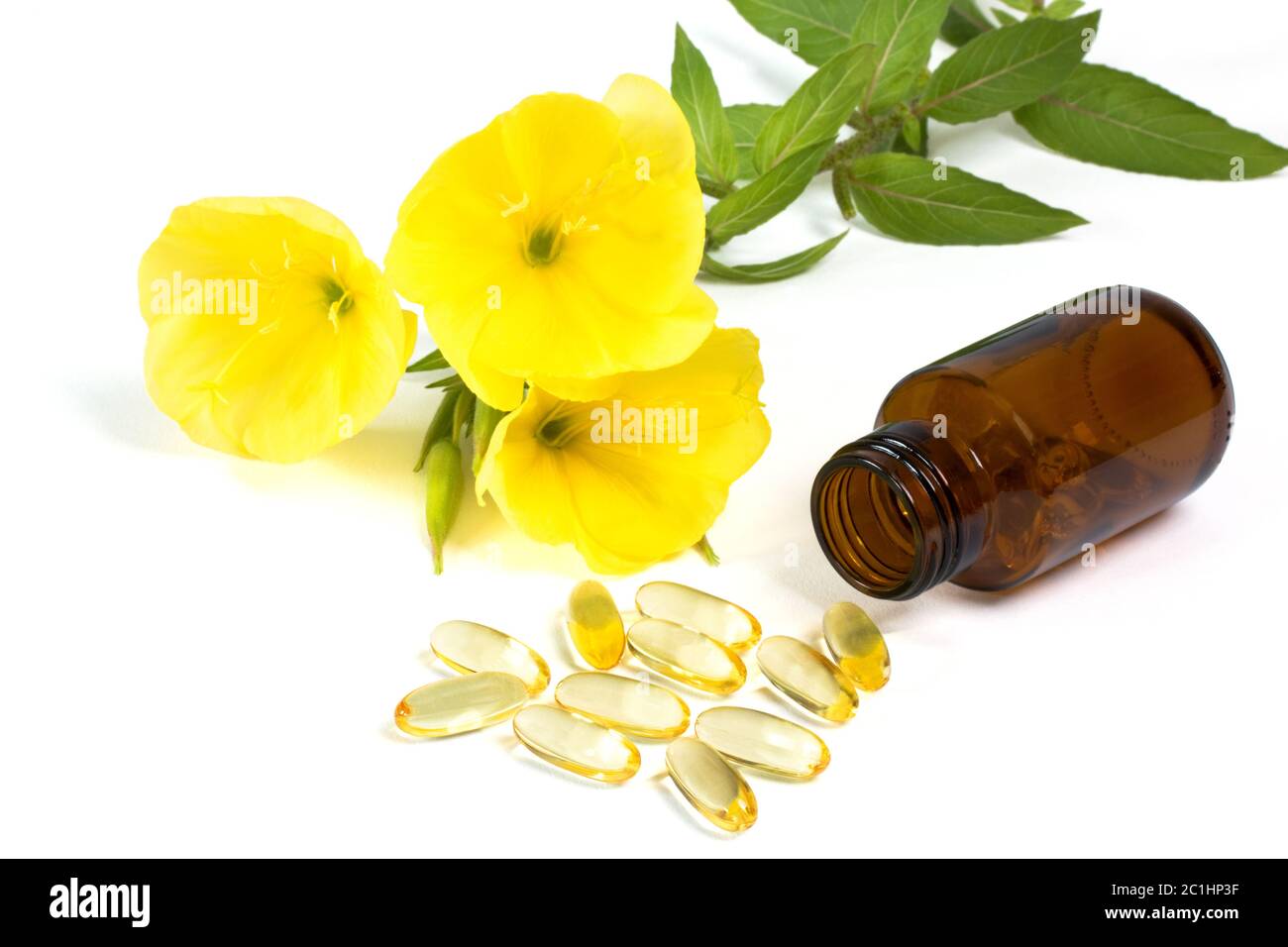 gelatin capsules with evening primrose oil Stock Photo