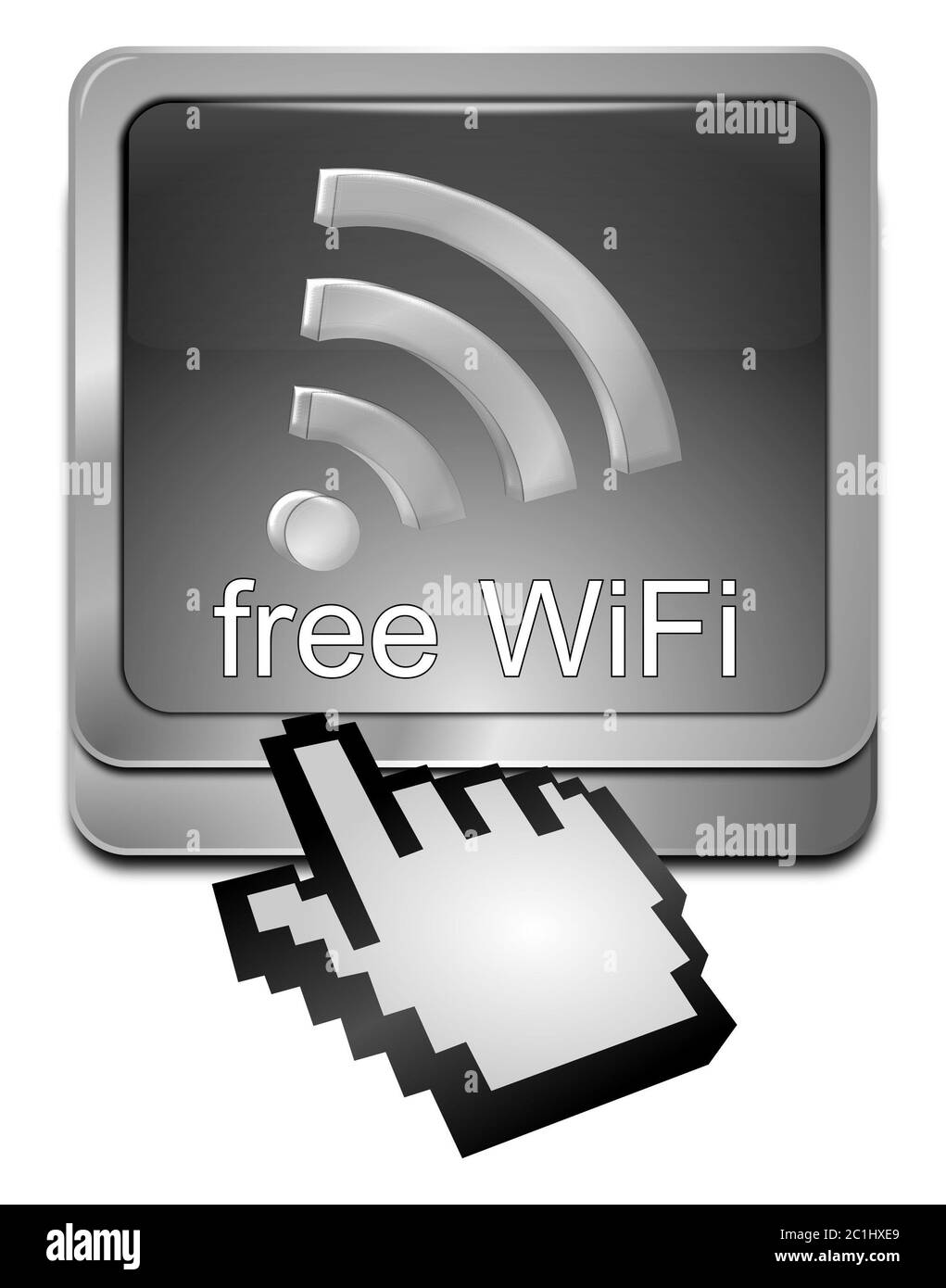 silver free wireless WiFi button with cursor â€“ 3d illustration Stock Photo