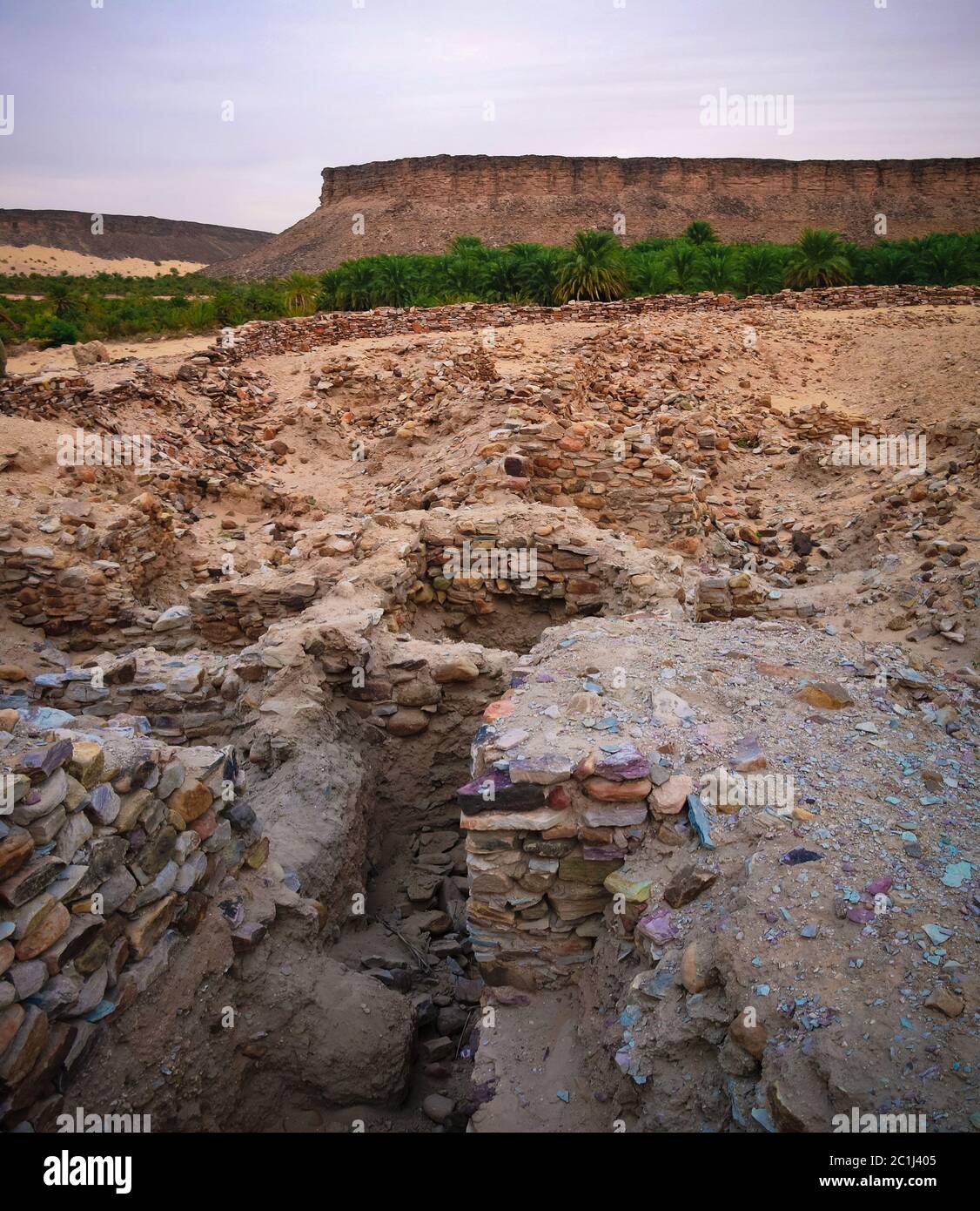 Ruins of Almoravid dynasty palace at the desert near Atar, Mauritania Stock Photo