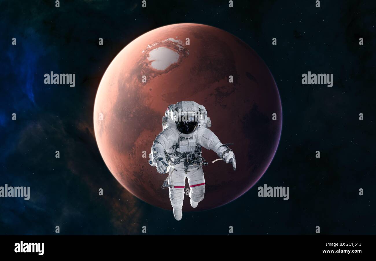 Astronaut on background of Mars. Solar system. Science fiction Stock ...