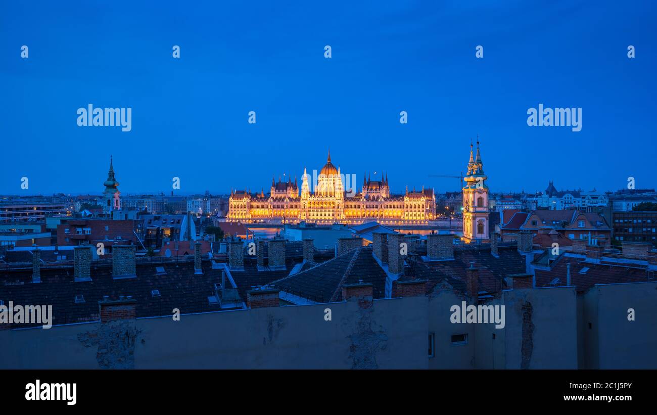 Budapest city skyline at night in Hungary Stock Photo - Alamy