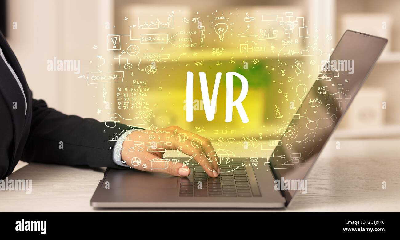 hand working on new modern computer with IVR abbreviation, modern ...