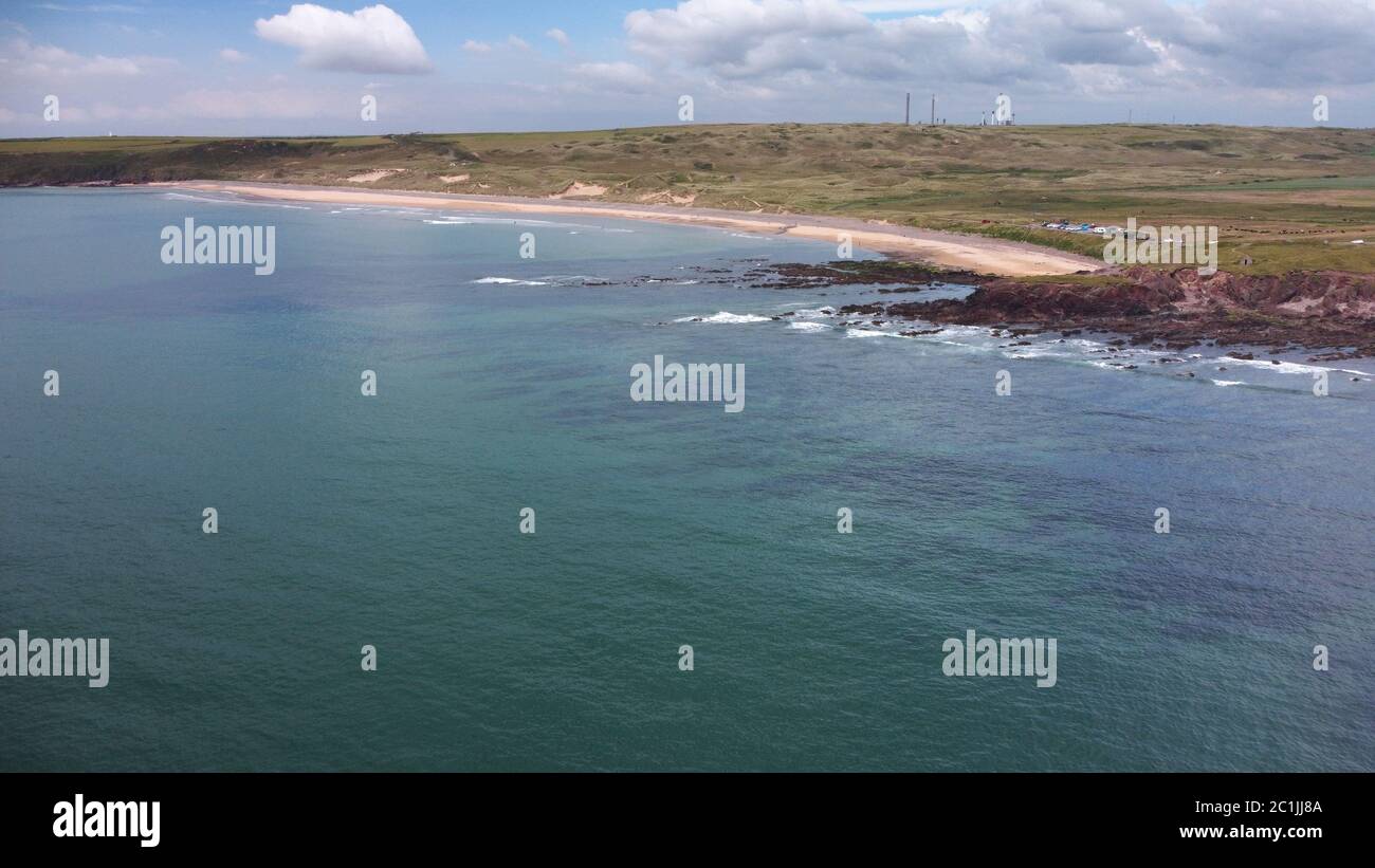 Aerial view of Freshwater West, Pembrokeshire Wales UK Stock Photo