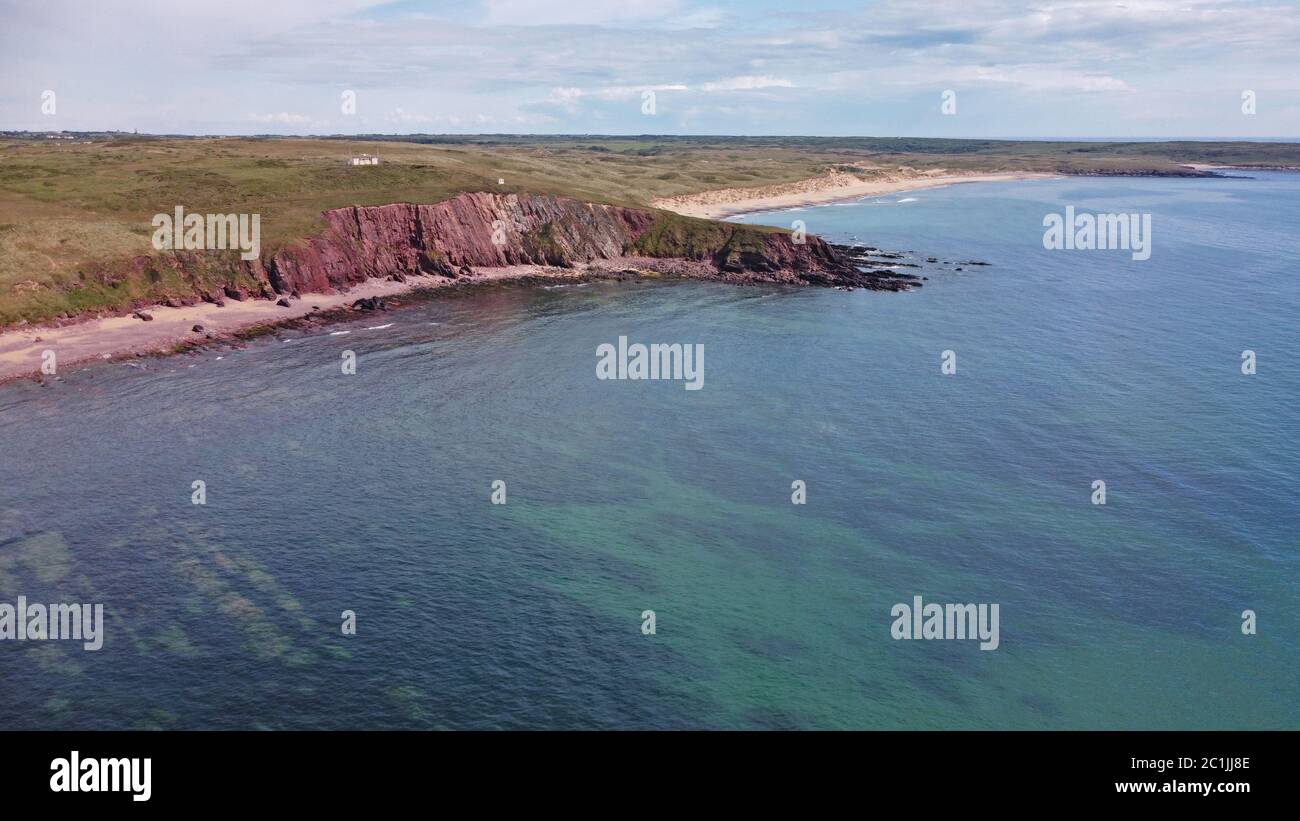 Aerial view of Freshwater West, Pembrokeshire Wales UK Stock Photo