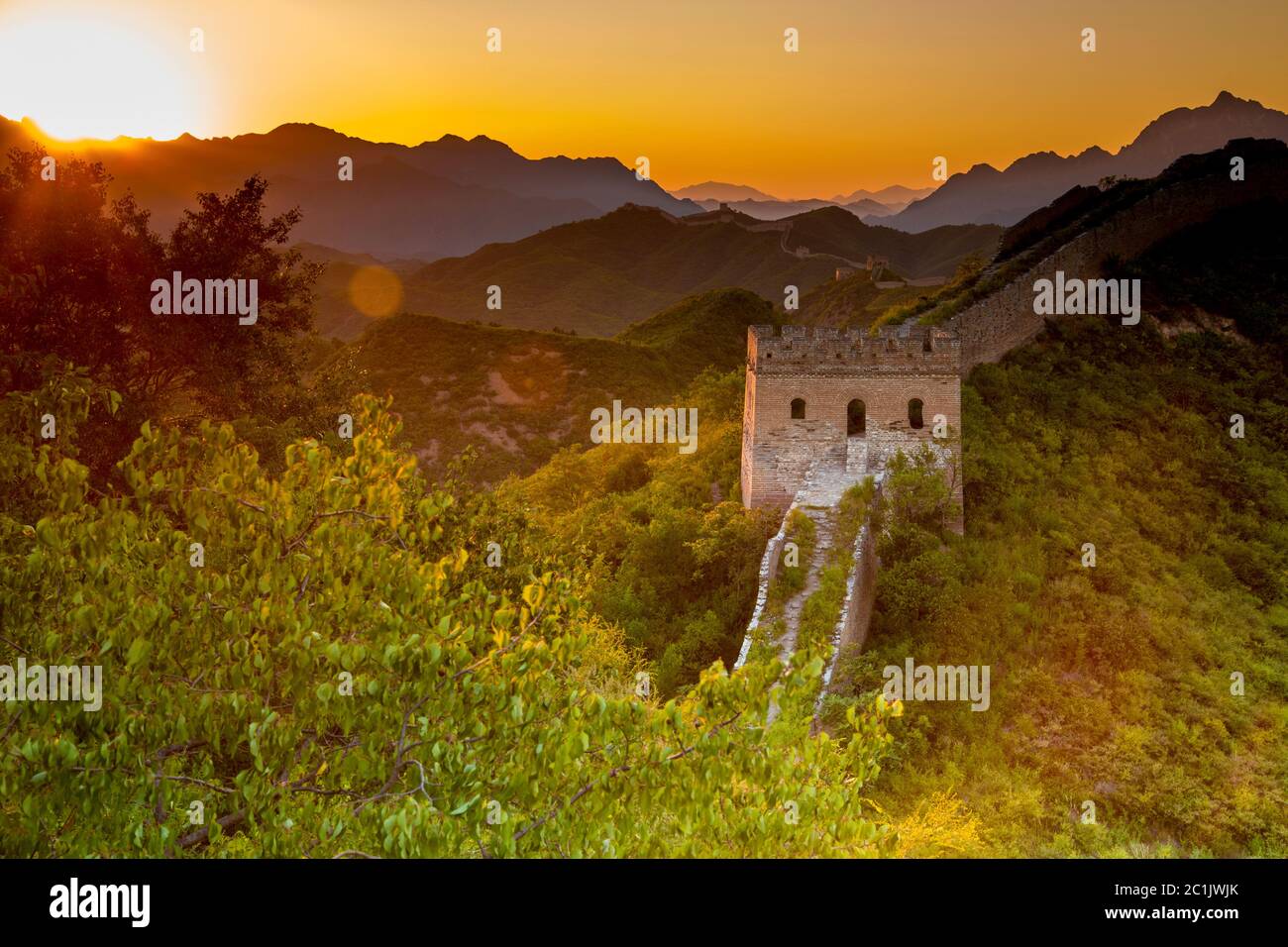 Beijing, China - AUG 11, 2014: Sunset at Jinshanling Great Wall of China Stock Photo