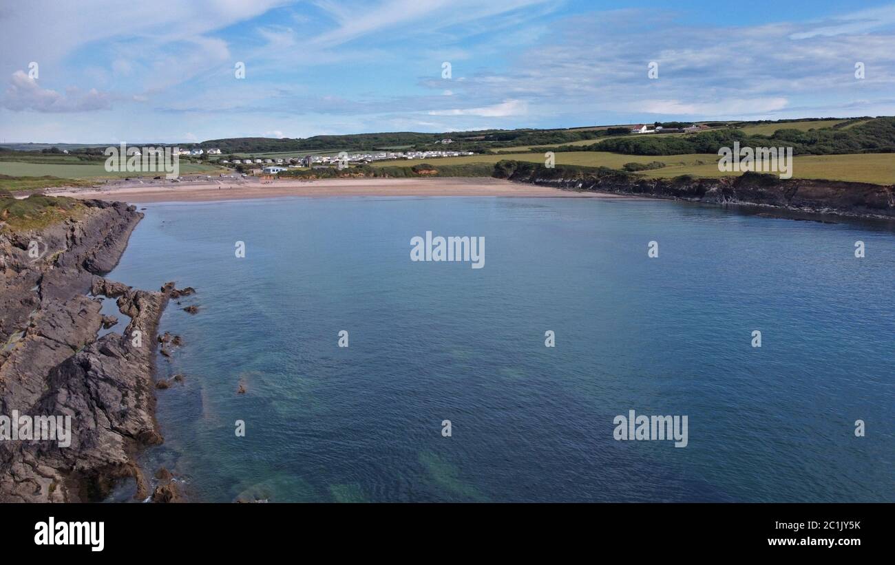 Aerial view of West Angle Beach, Angle, Pembrokeshire Wales UK Stock Photo