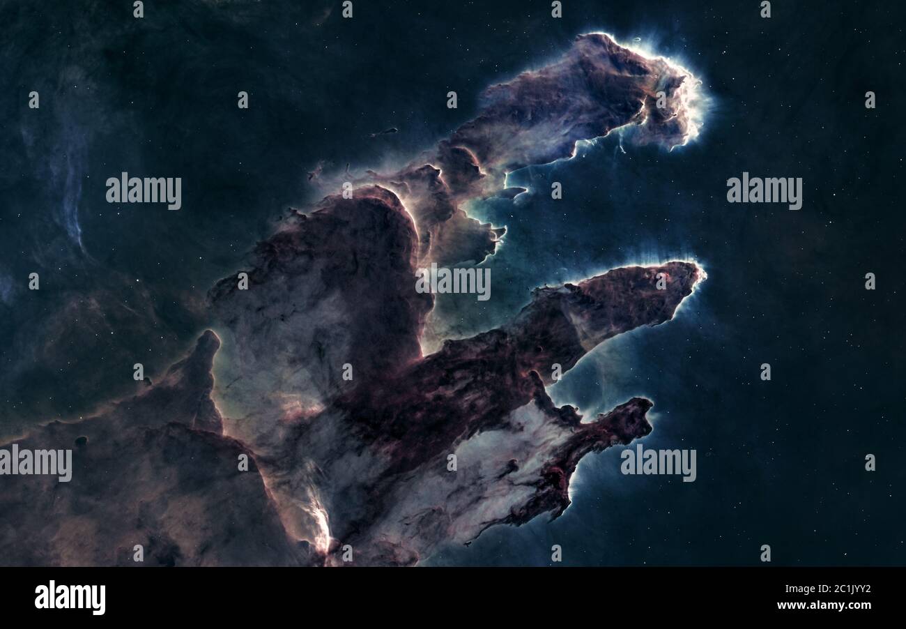 Pillars of Creation. Beautiful cosmic landscape. Deep space. Science fiction Stock Photo