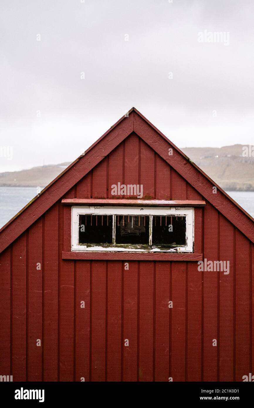Detail of red small house in Kaldbak, Streymoy, Faroe Islands Stock Photo