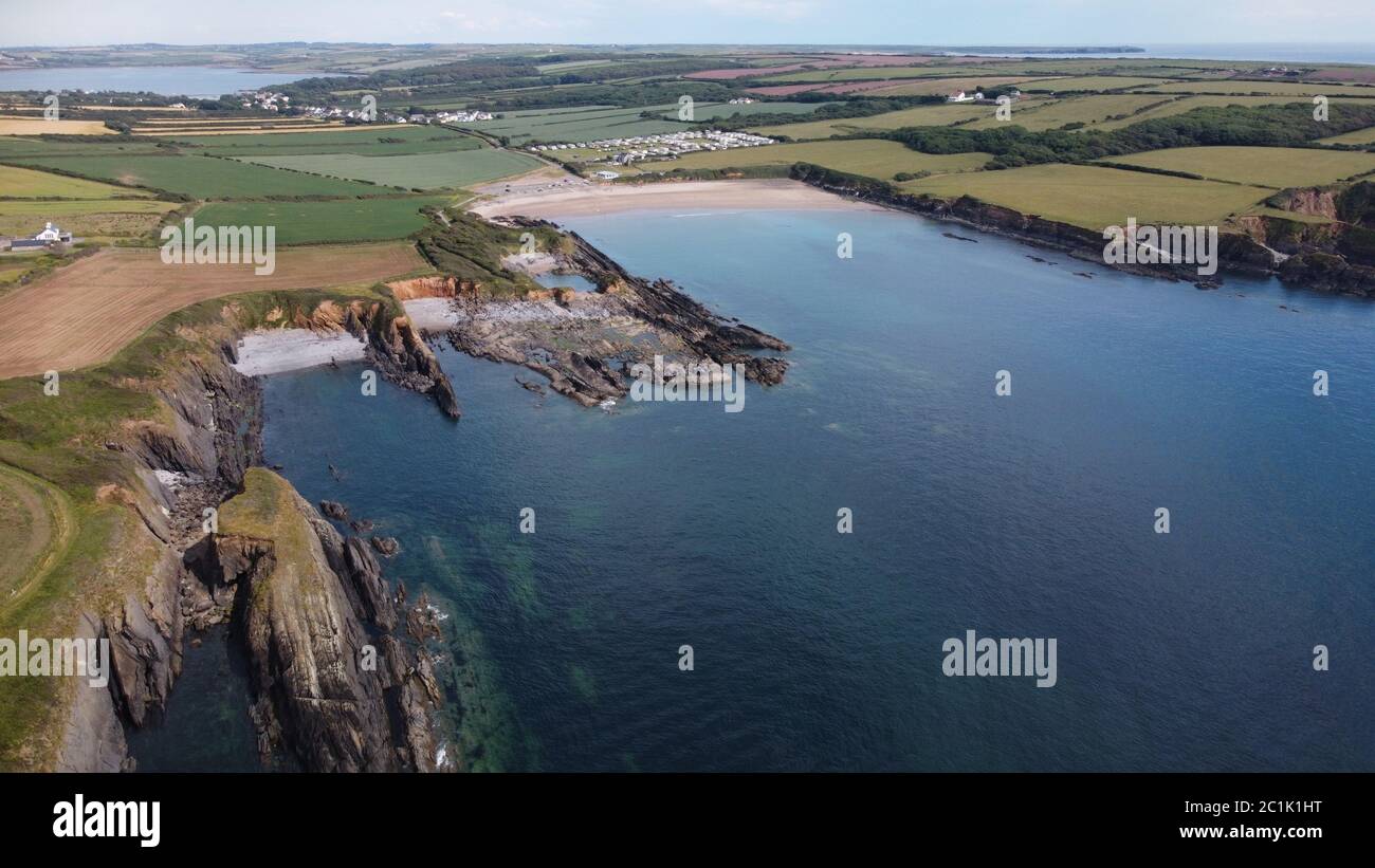 Aerial view of West Angle Beach, Angle, Pembrokeshire Wales UK Stock Photo