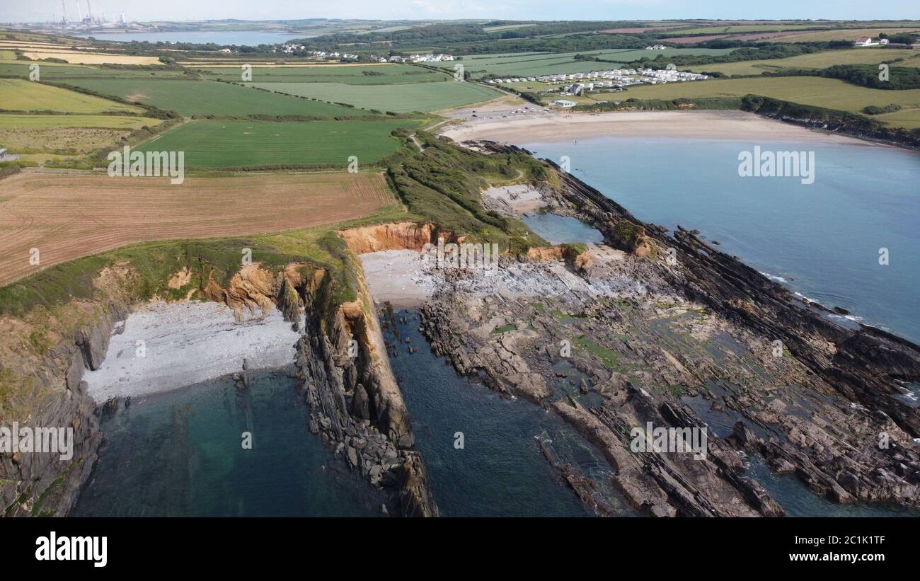 Aerial view of West Angle Beach, Angle, Pembrokeshire Wales UK Stock Photo