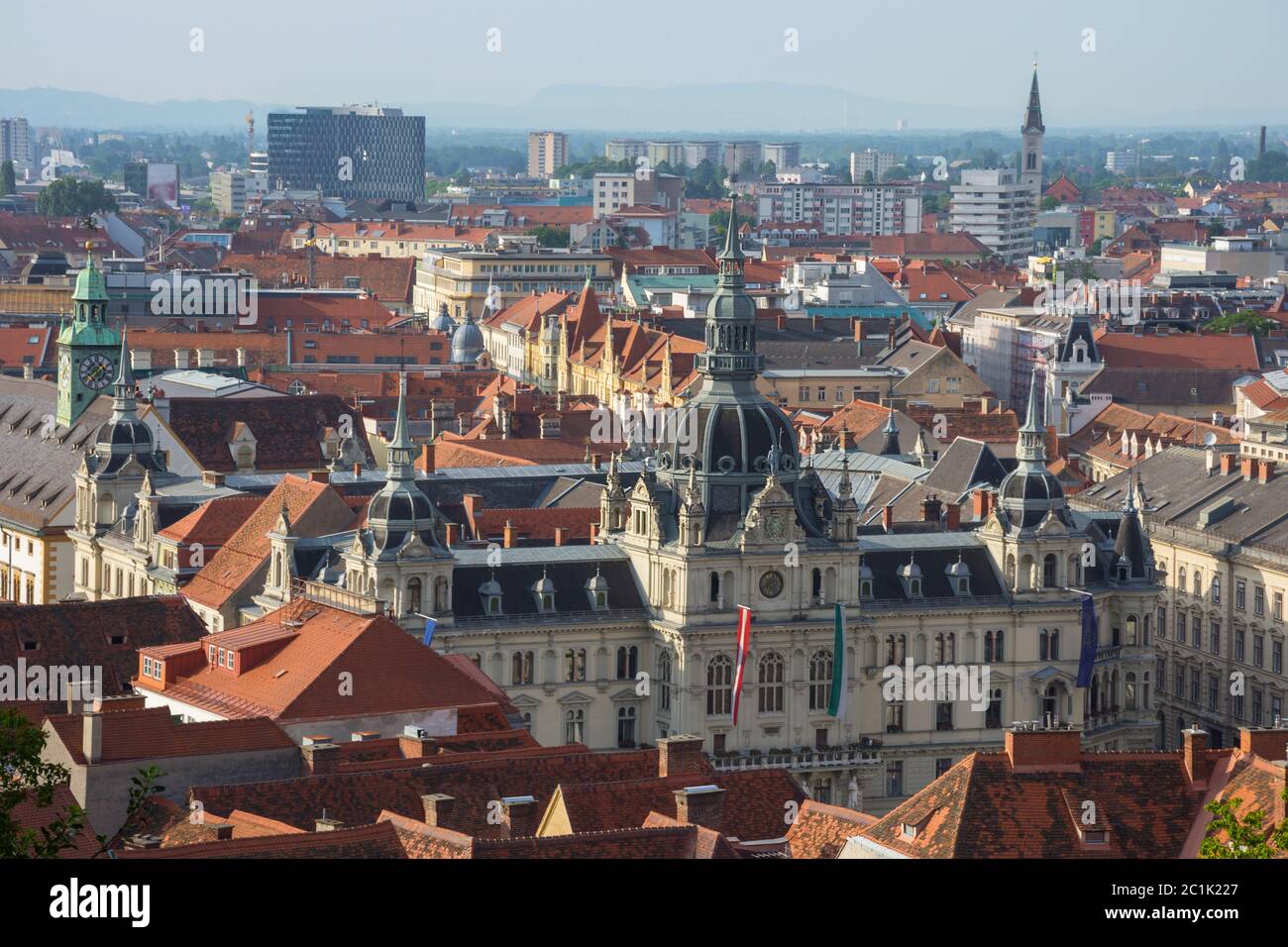 Cityscape of Graz with the Rathaus (town hall) and historic buildings ...