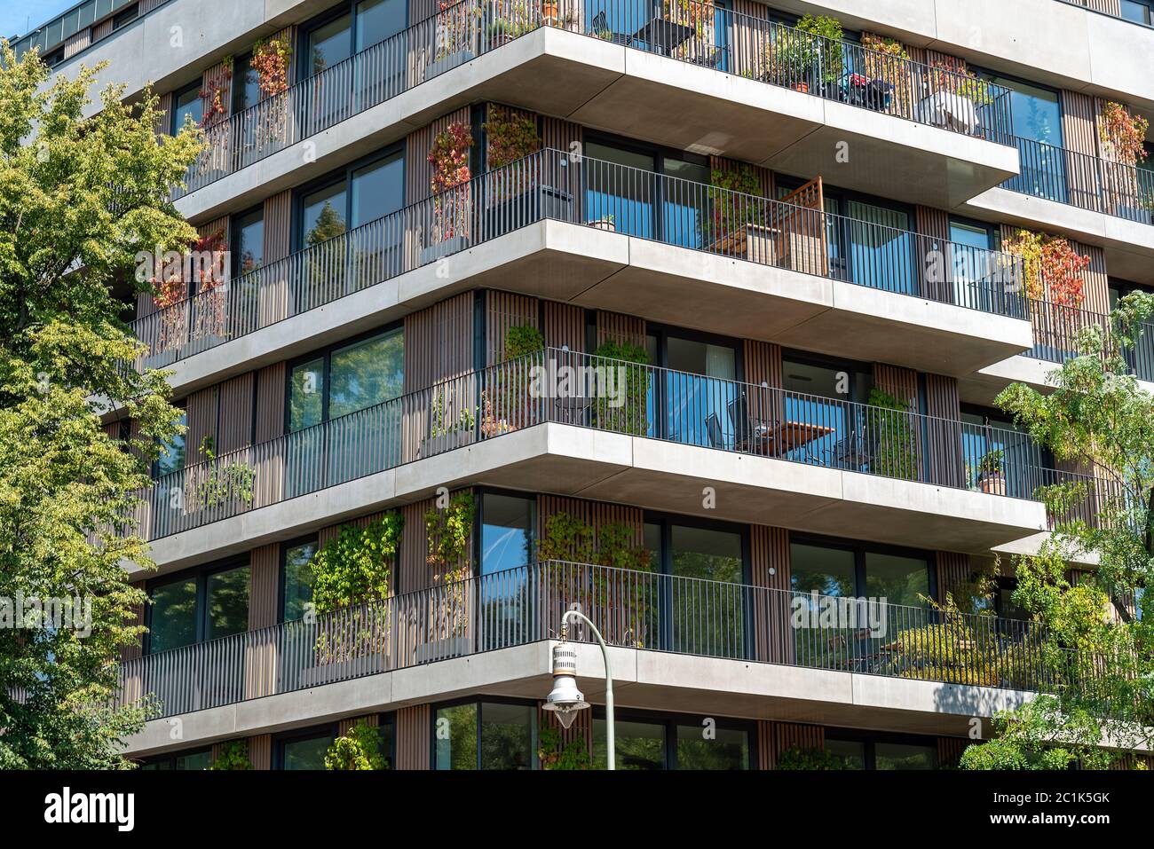 Facade of a new apartment house with big balconies Stock Photo