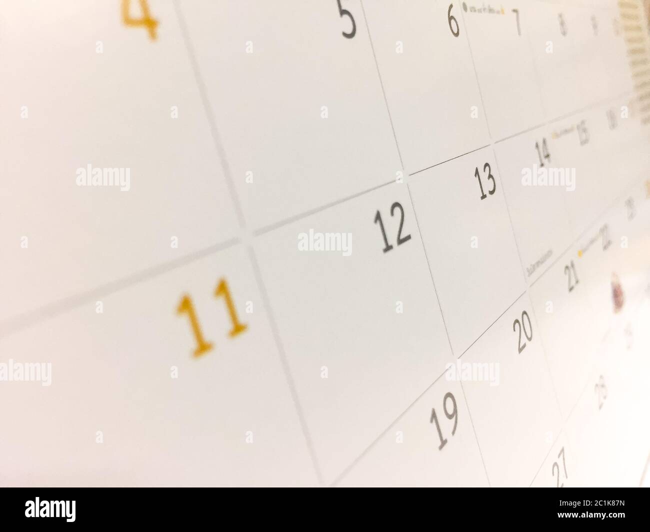 White calendar , the month are sort by date as the square table which was empty space Stock Photo