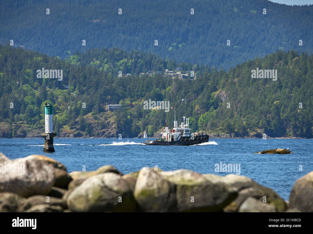 West Coast Tugboat BC. A tugboat working on the coast of British Columbia. Stock Photo