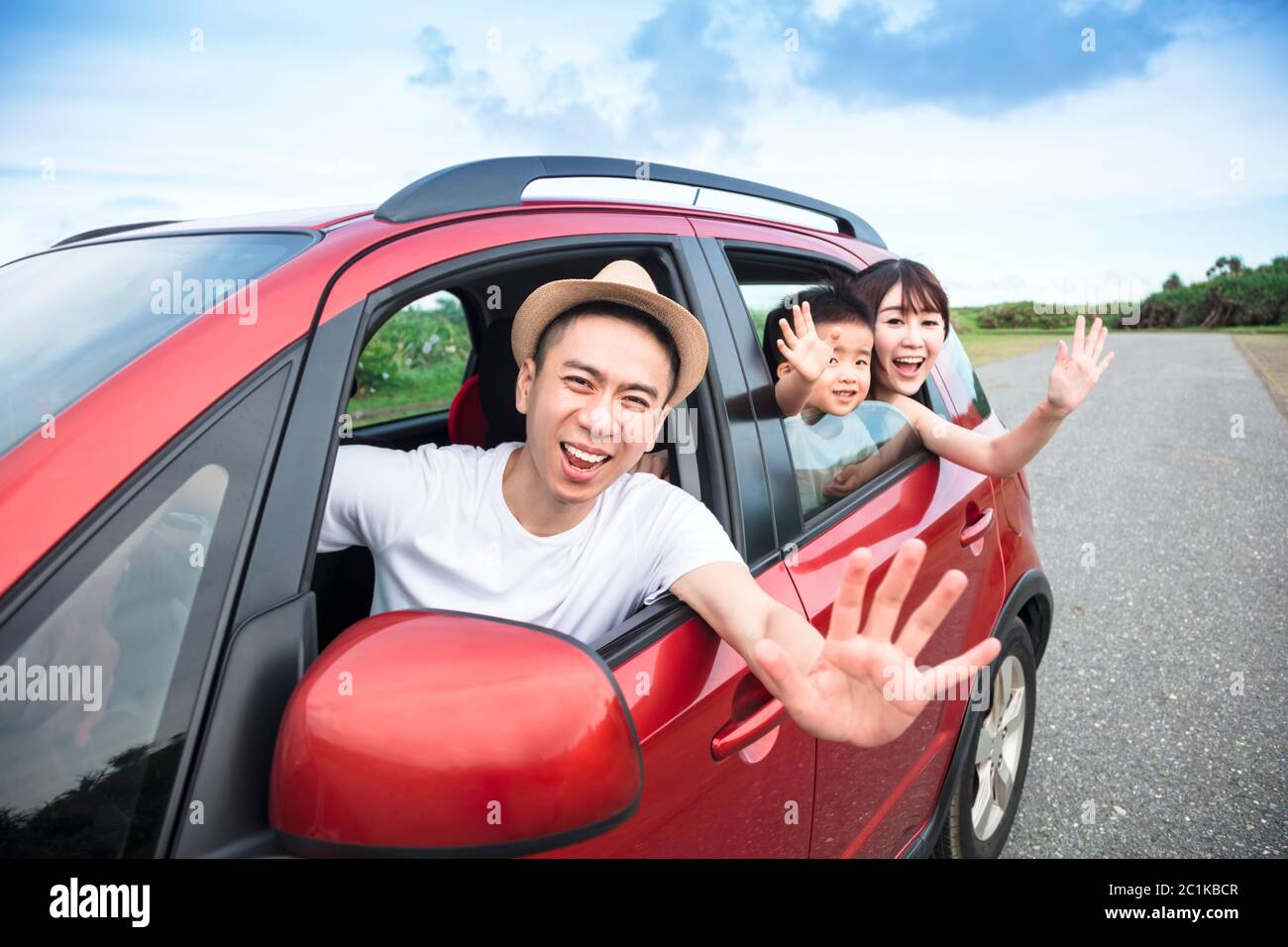 Happy  family on  road trip in the car Stock Photo