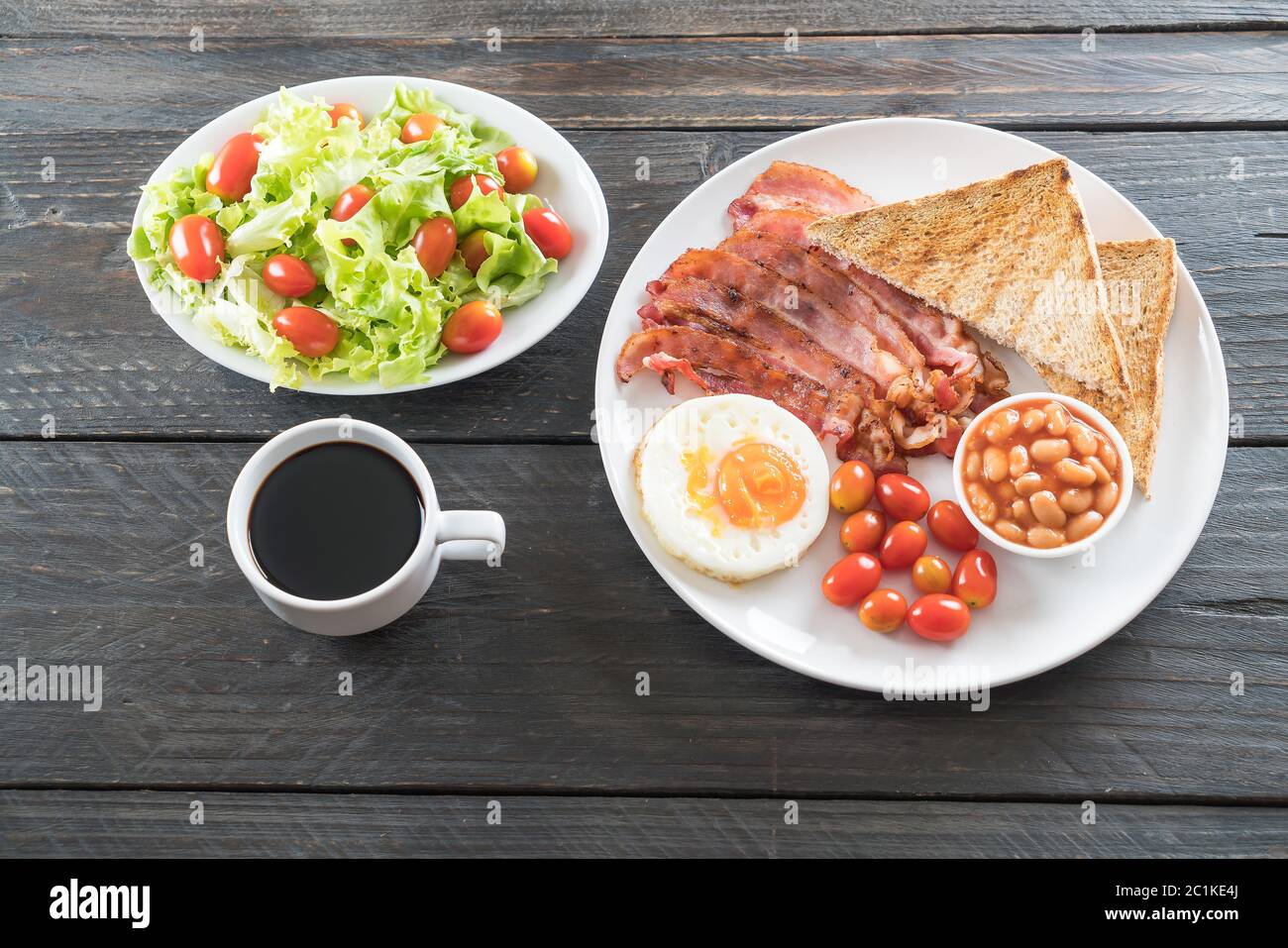 breakfast on wood table Stock Photo