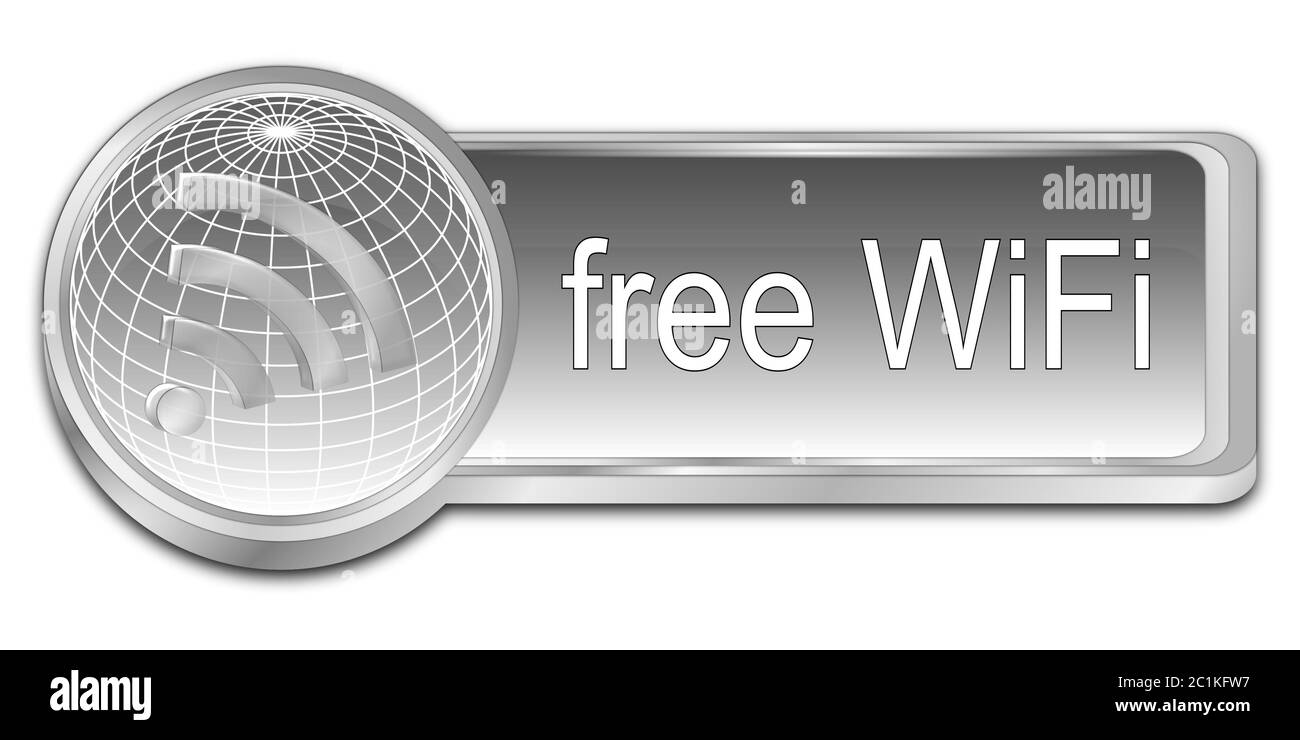 decorative silver free wireless WiFi button - 3D illustration Stock Photo