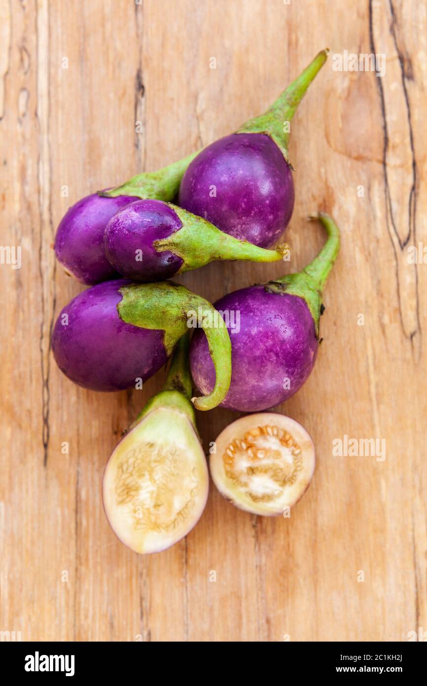 Organic Raw Baby Eggplants. Stock Photo