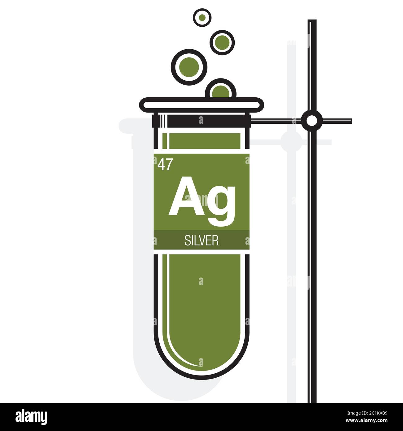 Silver symbol on label in a green test tube with holder. Element number ...
