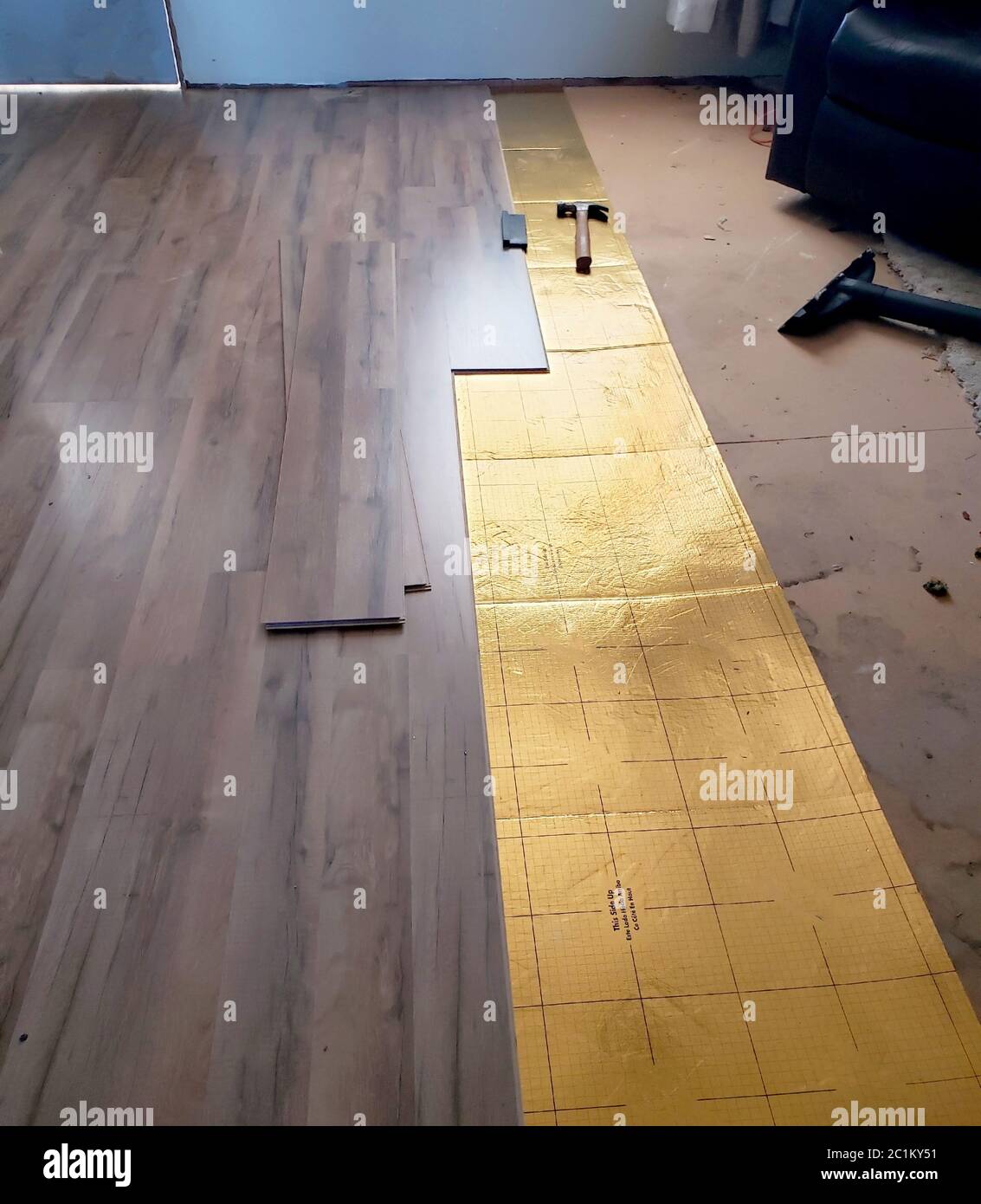 Incomplete hardwood floor Stock Photo