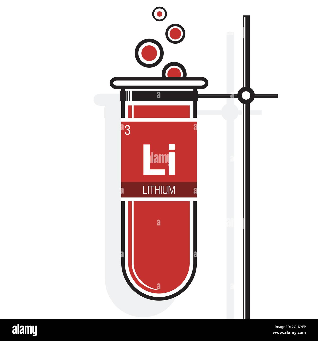 Lithium symbol on label in a red test tube with holder. Element number 3 of the Periodic Table of the Elements - Chemistry Stock Vector