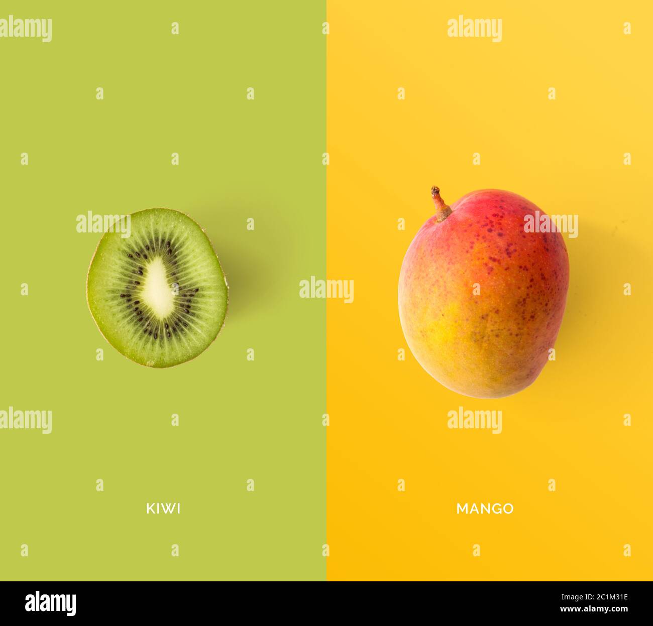 Creative layout made of kiwi and mango Flat lay. Food concept. Stock Photo