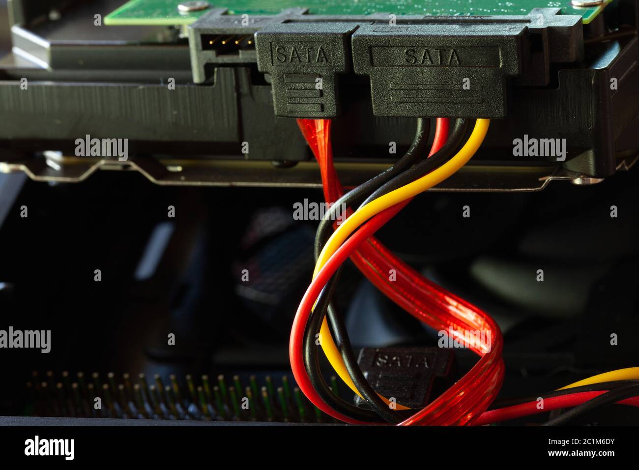 SATA connector and cables in a HDD hard disk drive closeup Stock Photo
