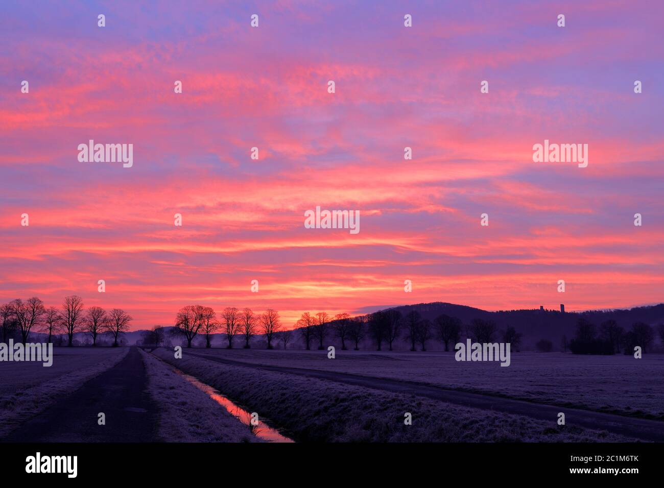 Sunrise in the Werra valley near Herleshausen Stock Photo