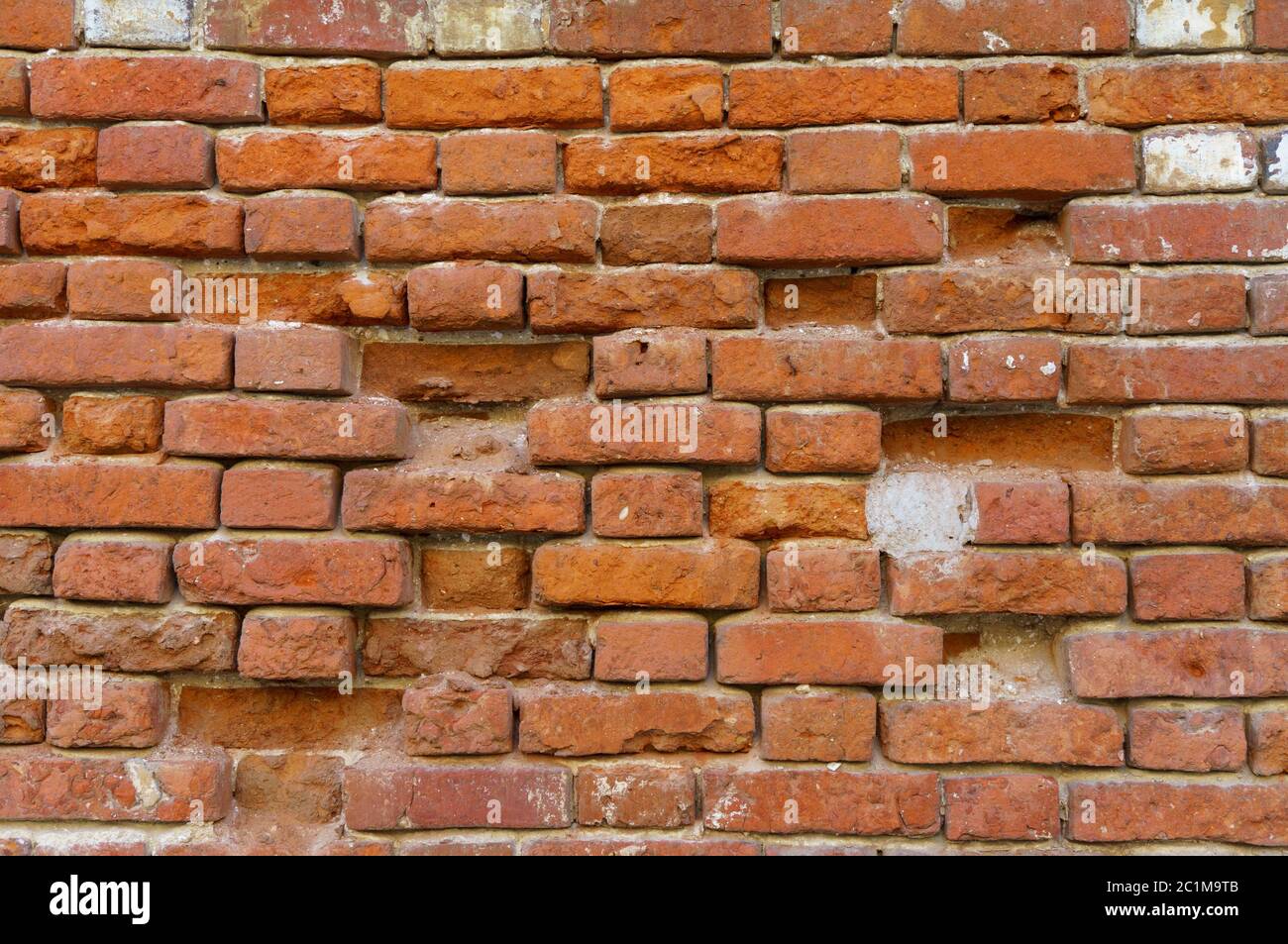 Background of old vintage dirty brick wall with peeling plaster ...
