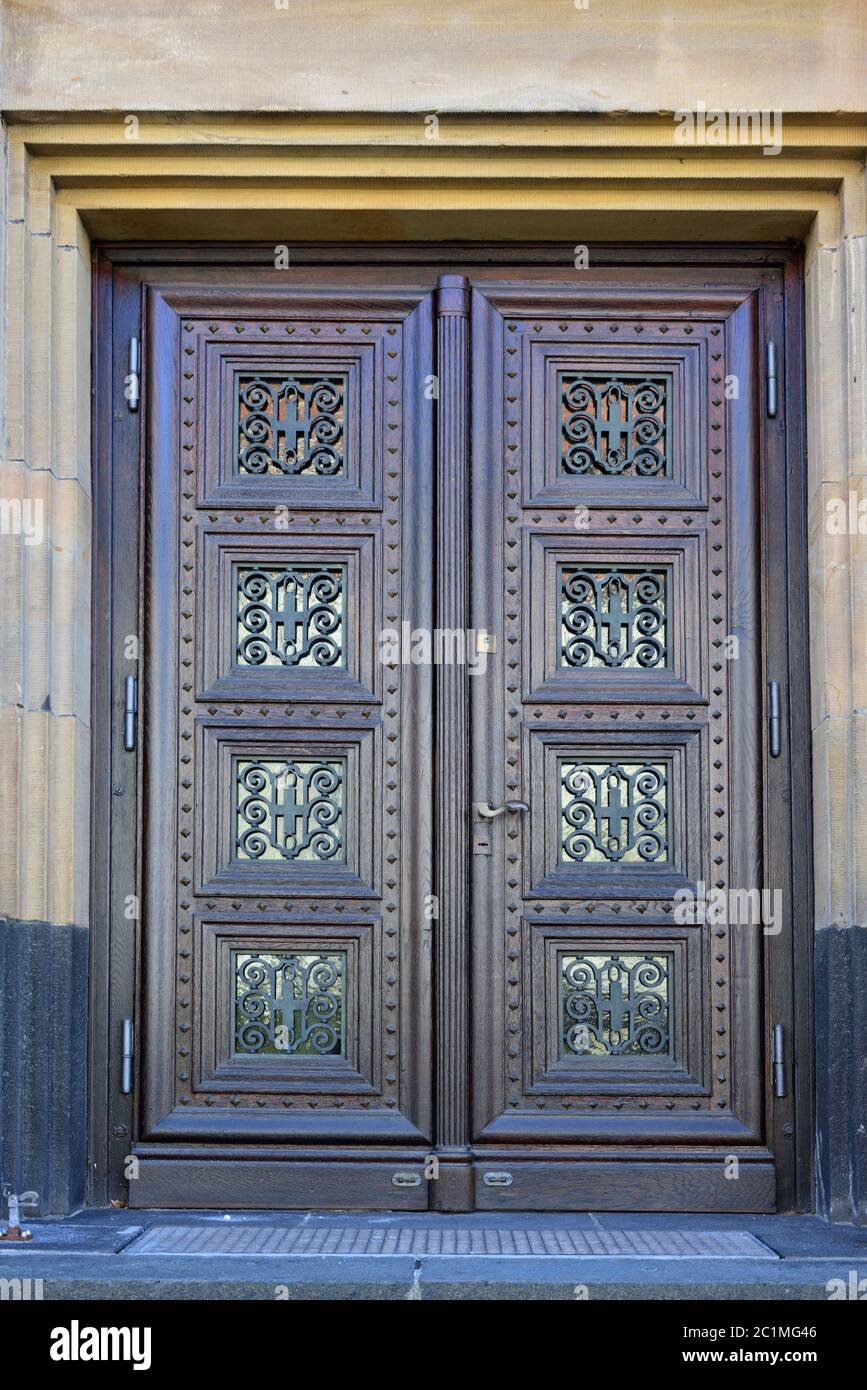 Old wooden door at Bochum church Stock Photo