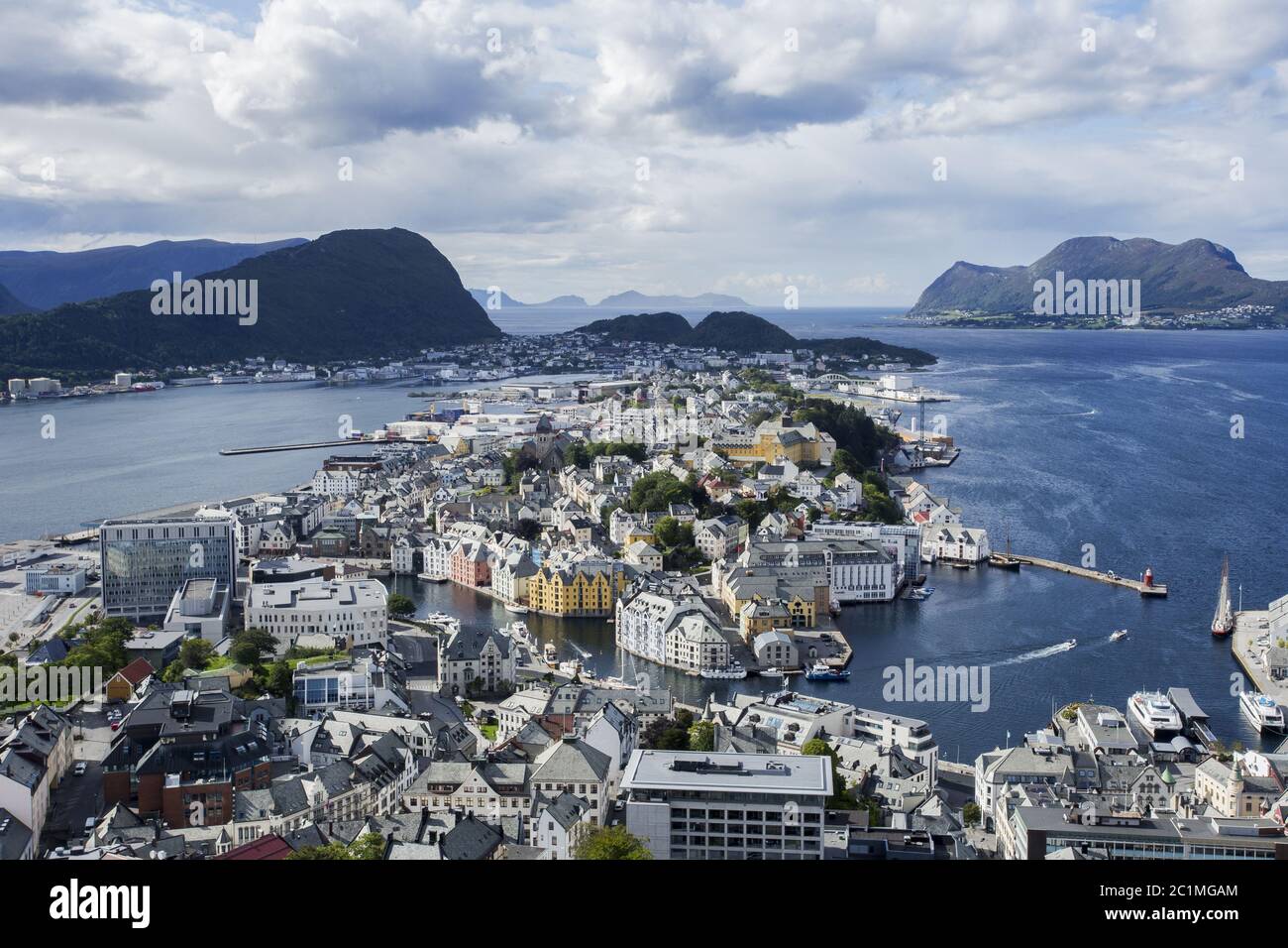 colorful old town, Alesund, Norway, city landscape ariel view beautiful summer day Stock Photo