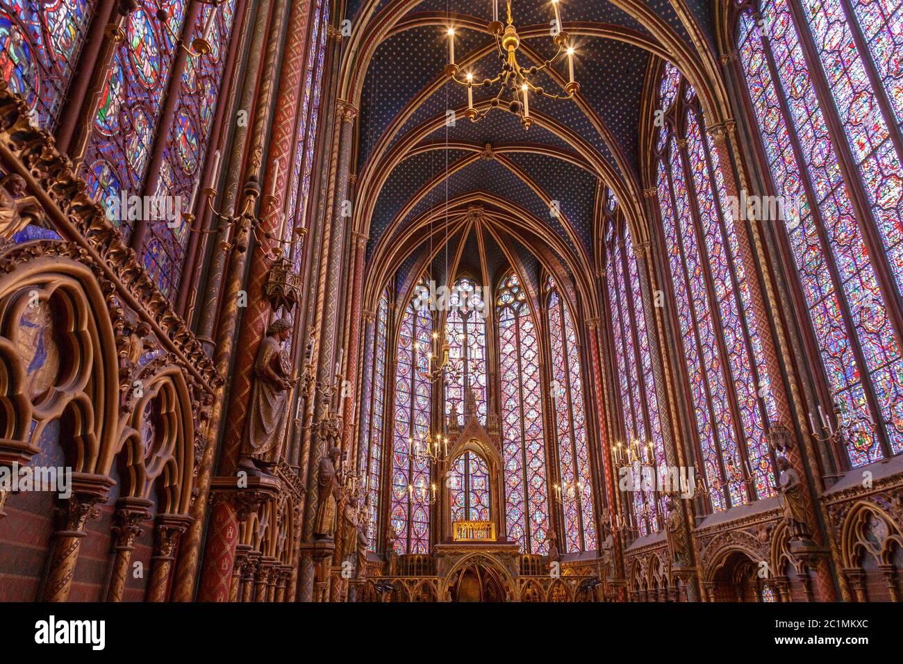 Stained glass windows inside the Sainte Chapelle a royal Medieval