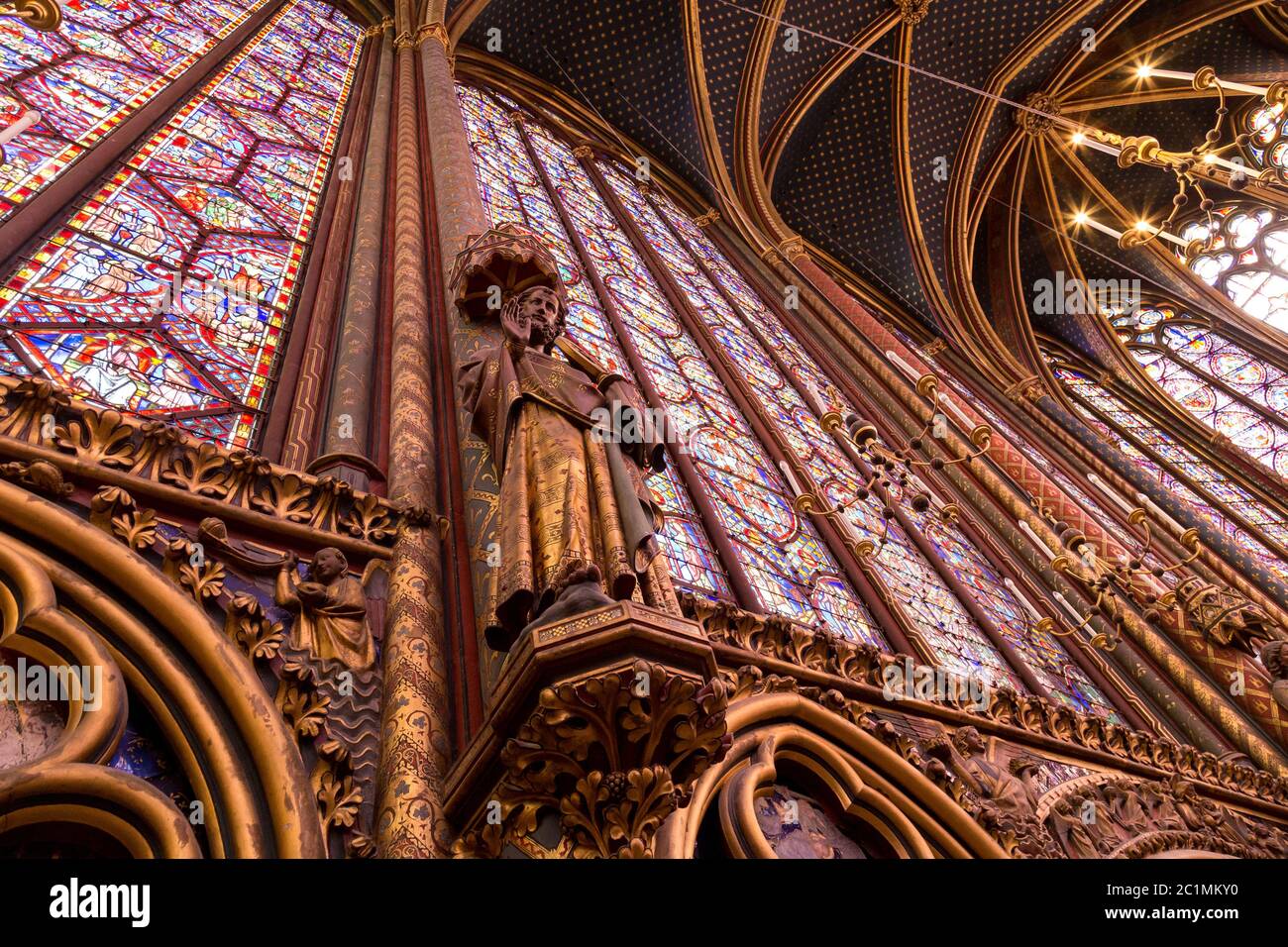 Stained glass windows inside the Sainte Chapelle a royal Medieval
