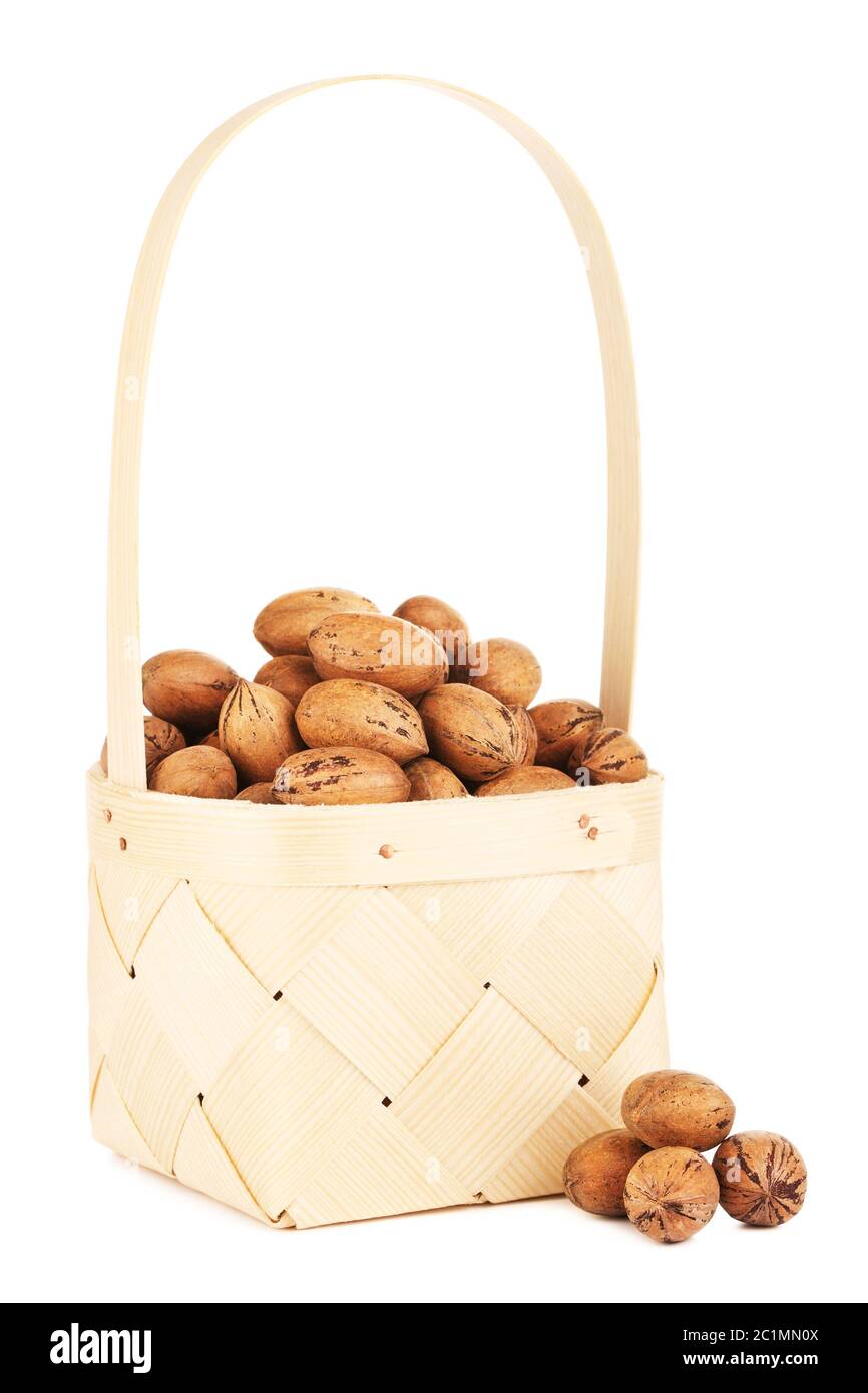 Pecan Nuts In Wooden Basket Stock Photo Alamy