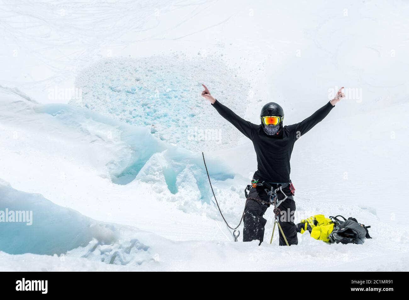 Preparation of a mountain guide on ice axes and riding skills on a