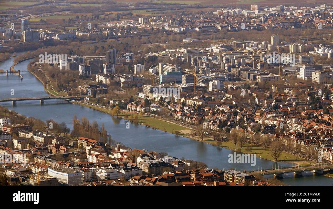 View of the Neckar in Heidelberg from The KÃ¶nigstuhl Stock Photo