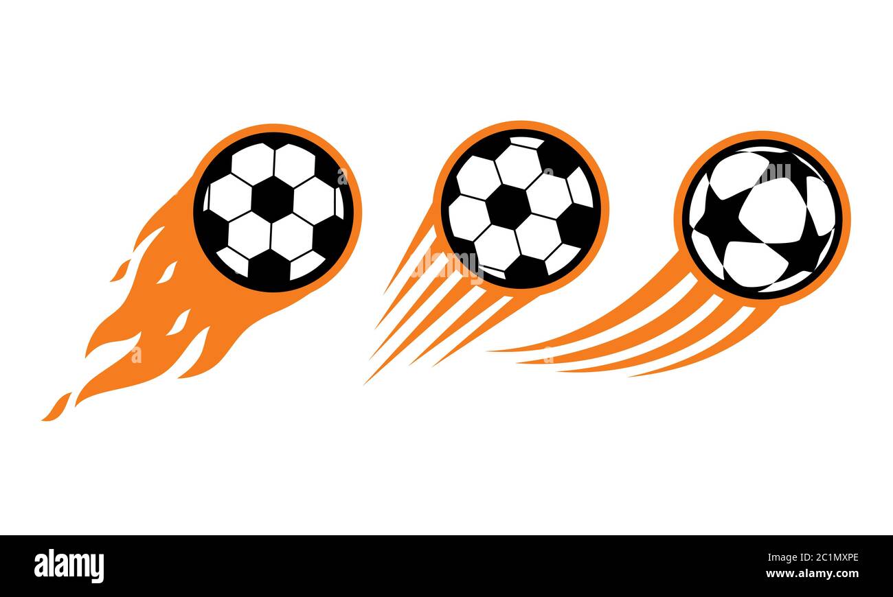 illustration of a fastmoving soccer ball. Icon of a football with flames and the impression of