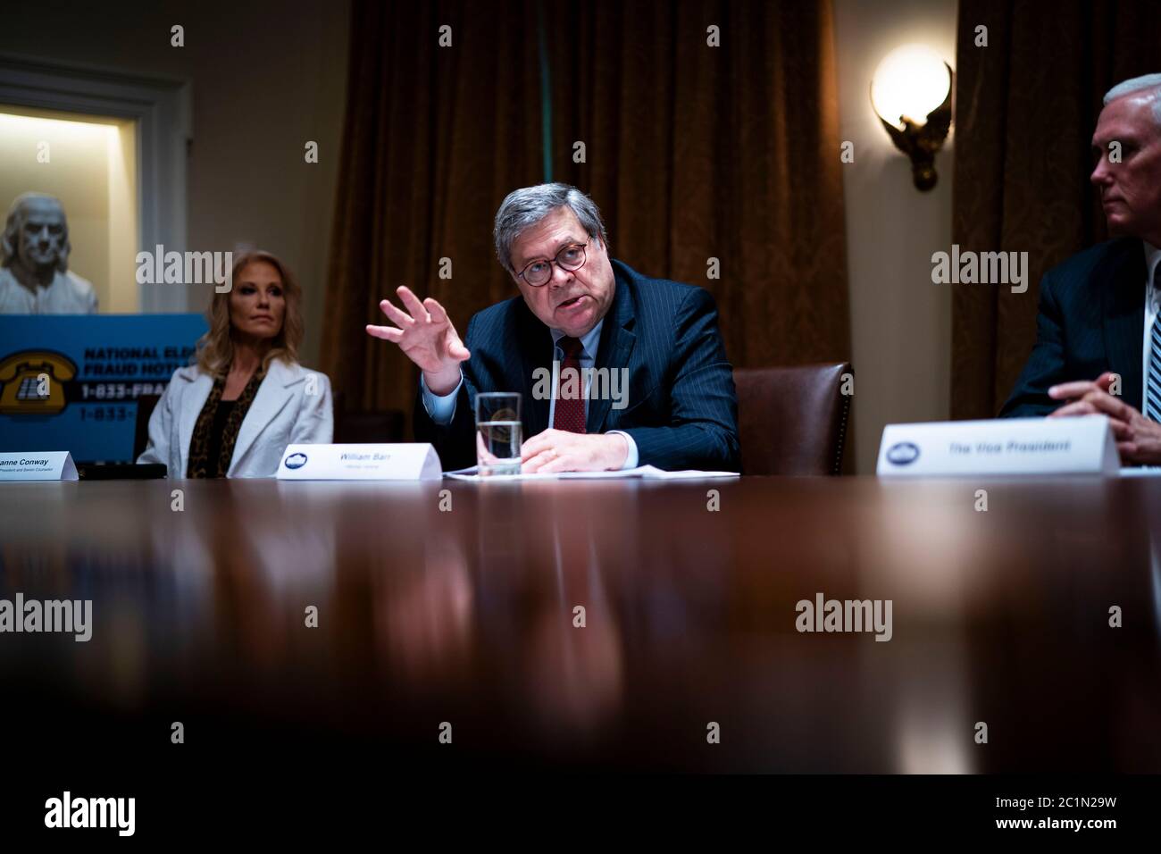 United States Attorney General William P. Barr makes remarks during a meeting with US President Donald J. Trump about senior citizens in the Cabinet Room of the White House, Monday, June, 15, 2020. Credit: Doug Mills/Pool via CNP | usage worldwide Stock Photo