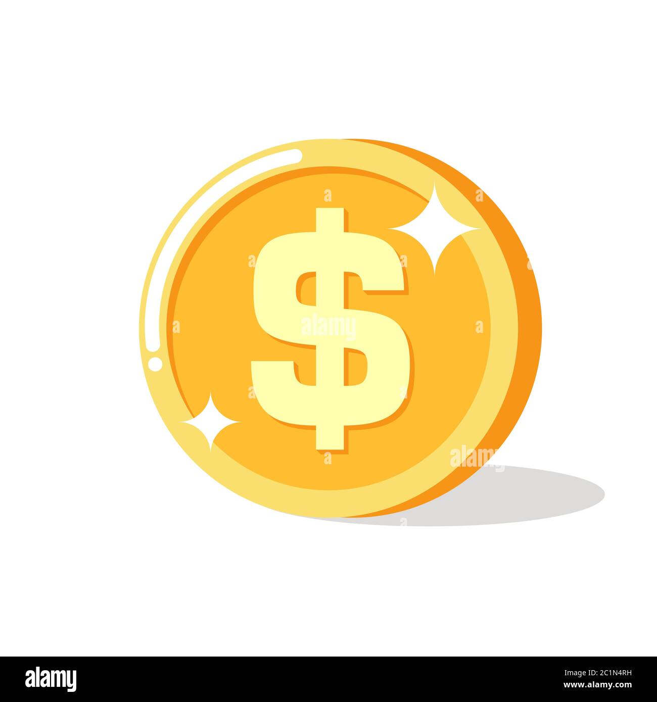 sparkling dollar coin gold icon in a flat and simple cartoon style. Suitable for element design of finance illustration concept Stock Vector