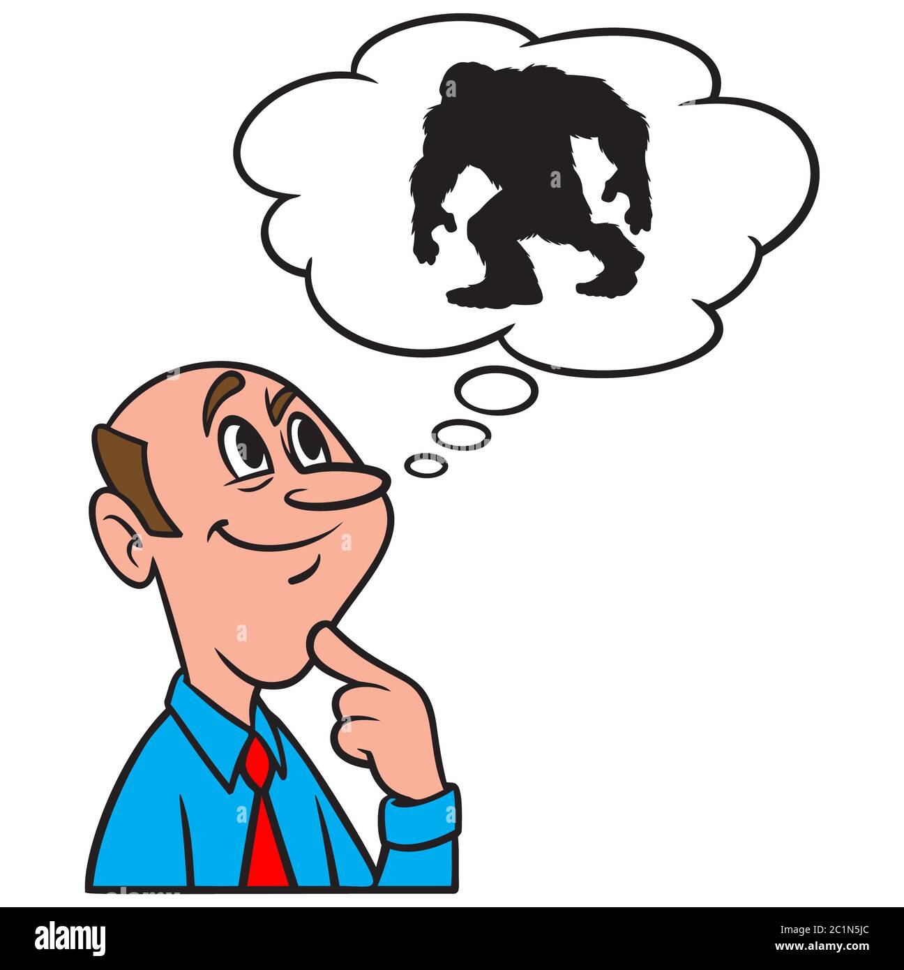 Thinking About Bigfoot- An Illustration of a person Thinking About Bigfoot. Stock Vector